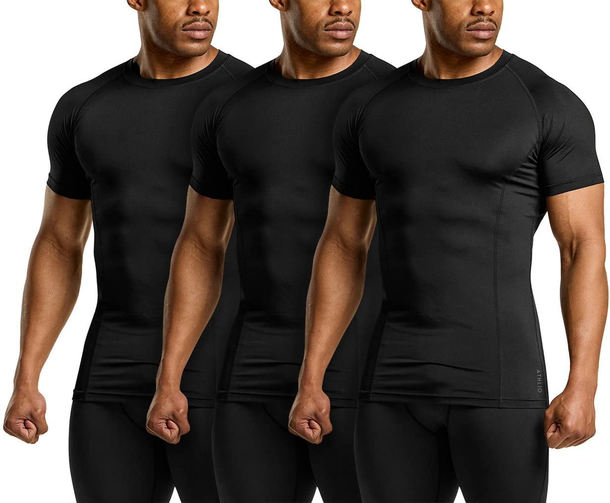 ATHLIO Men's Cool Dry Short Sleeve Compression Shirts, Sports Baselayer T-Shirts Tops, Athletic Workout Shirt – close-up