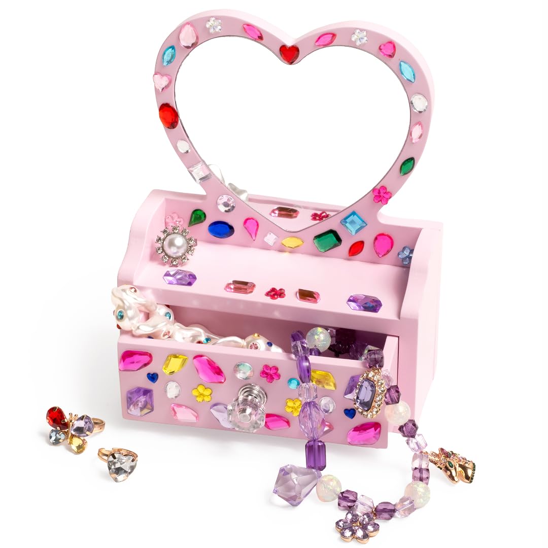 Super Smalls Mini Vanity Gemify Craft Kit | DIY Bedazzling Set with 200+ Gem Stickers | Heart Mirror & Jewelry Drawer | 
