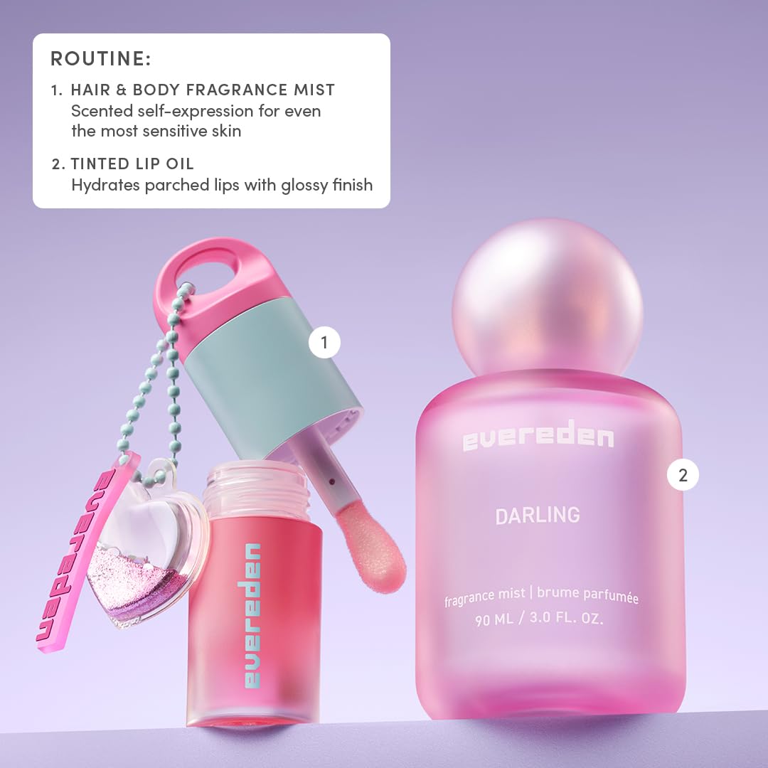Evereden Darling Hair & Body Fragrance Mist + Tinted Lip Oil Set, Teens – close-up detail