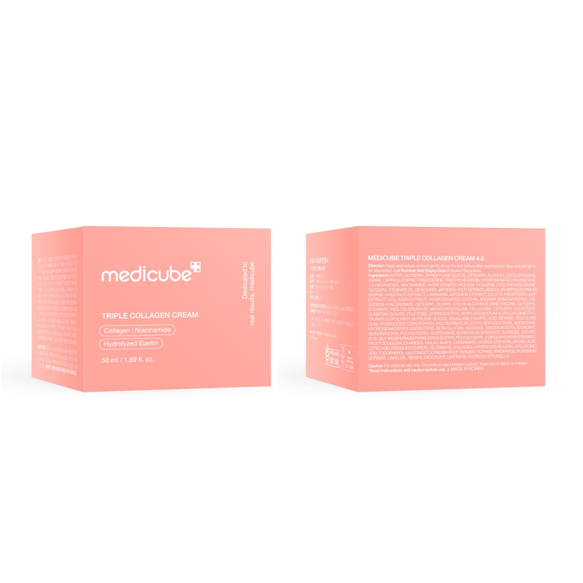 Medicube Triple Collagen Cream moisturizer jar showing the 1.69oz container with cream inside, designed for skin firming and hydration.