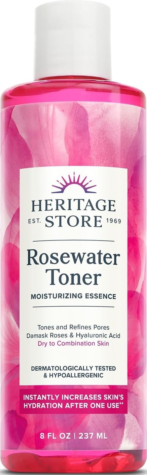HERITAGE STORE Rosewater Facial Toner with Hyaluronic Acid, 8 fl - Product Imagery