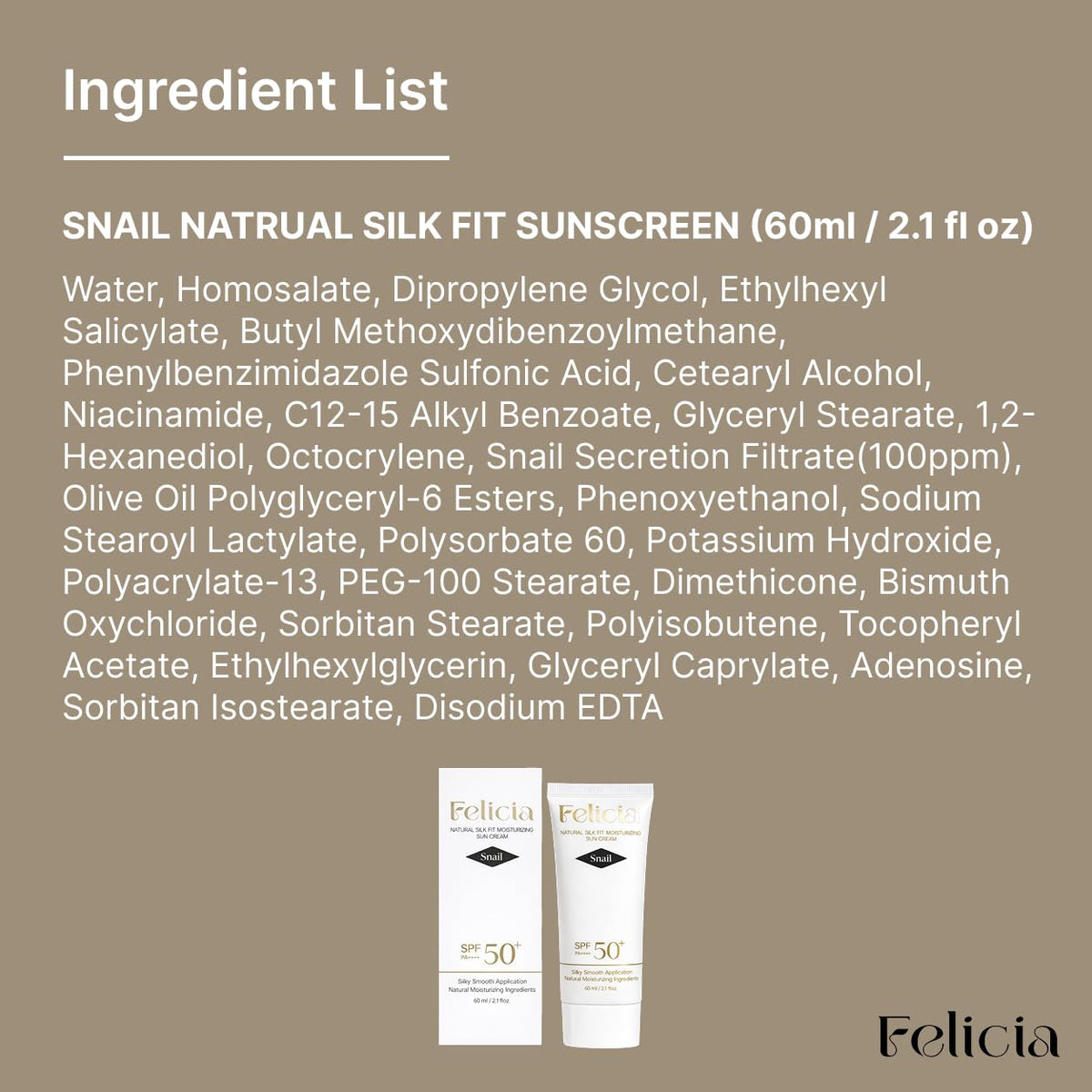 Korean Snail Mucin Sunscreen - SPF 50+ PA++++ Korean Glass Skin Sun Cream with Snail Mucin & Ceramide, Moisturizing & Li