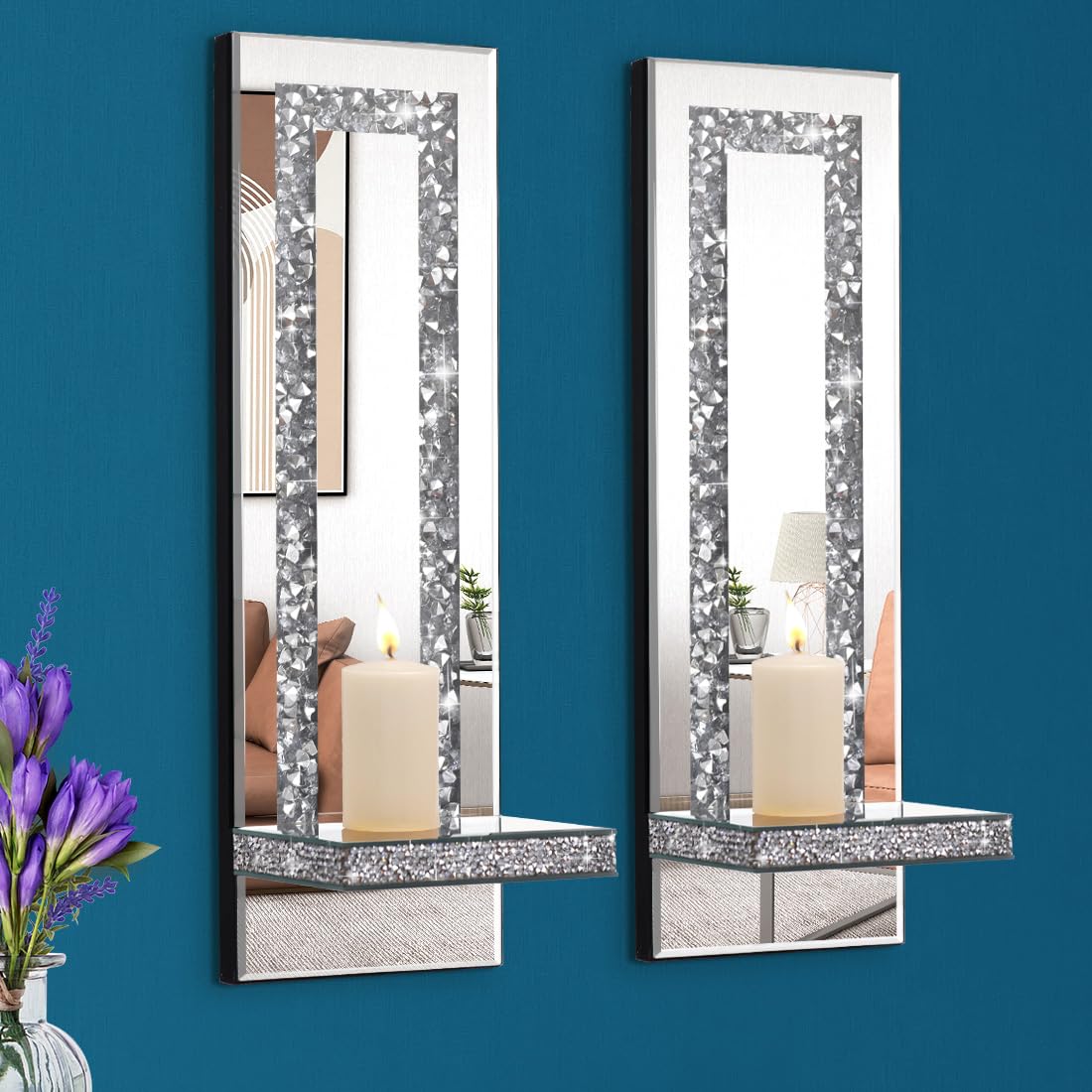Aeveco Mirrored Wall Candle Sconces Holder Set of 2, Wall Decor Living Room – product photo (Candle Sconces)