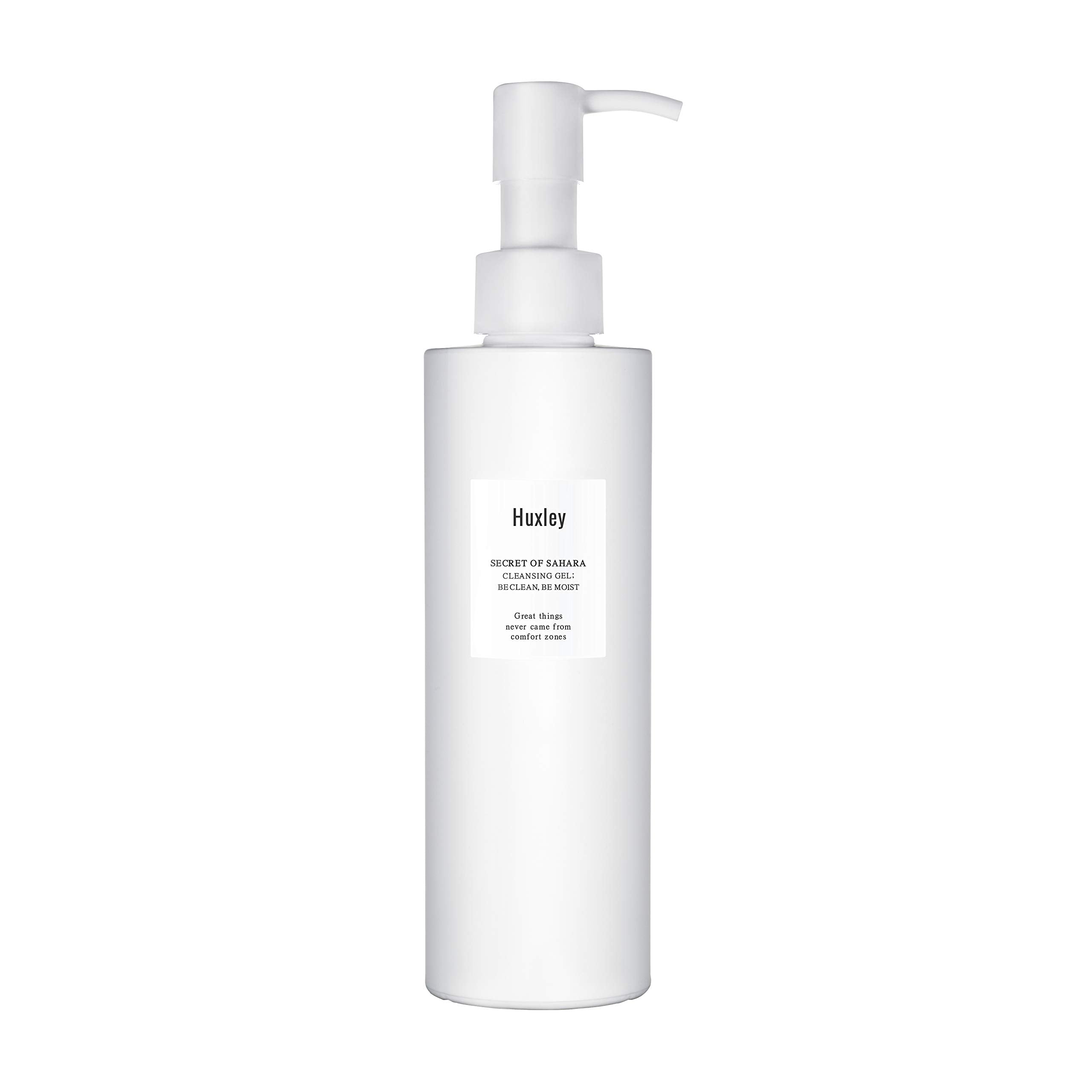 Huxley Secret of Sahara gel cleanser in a 200mL bottle, Korean gel-to-foam facial cleanser for gentle daily cleansing.