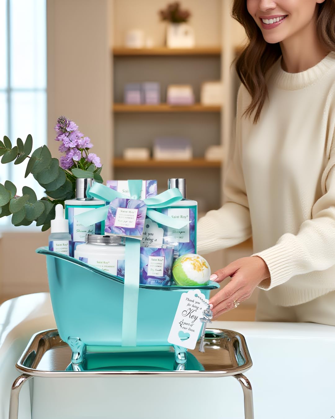 Saint Roy Bath and Body Basket Set, EUCALYPTUS & Mint Spa Gift Basket for Women – product photo (Sets &amp; Kits)