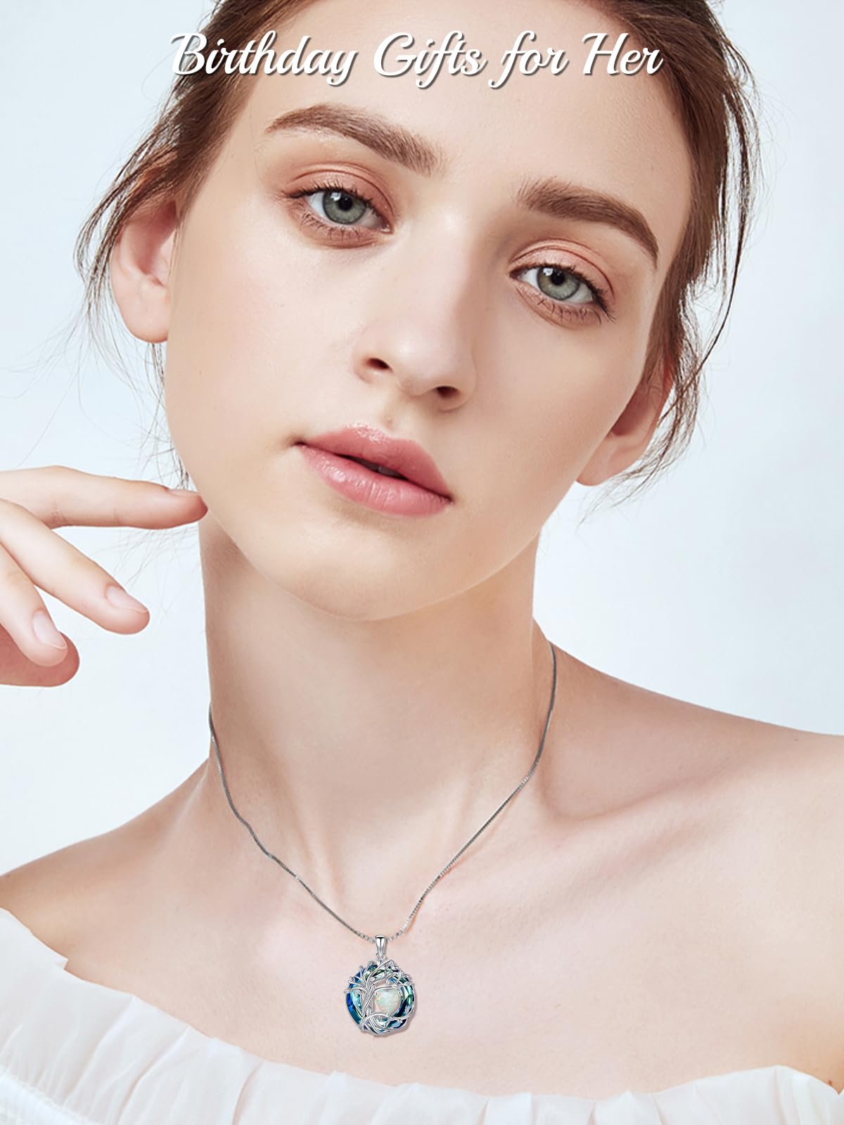 TOUPOP Tree of Life Birthstone Necklace Sterling Silver Pendant Birthstone Necklaces with Blue Crystal Anniversary Birth