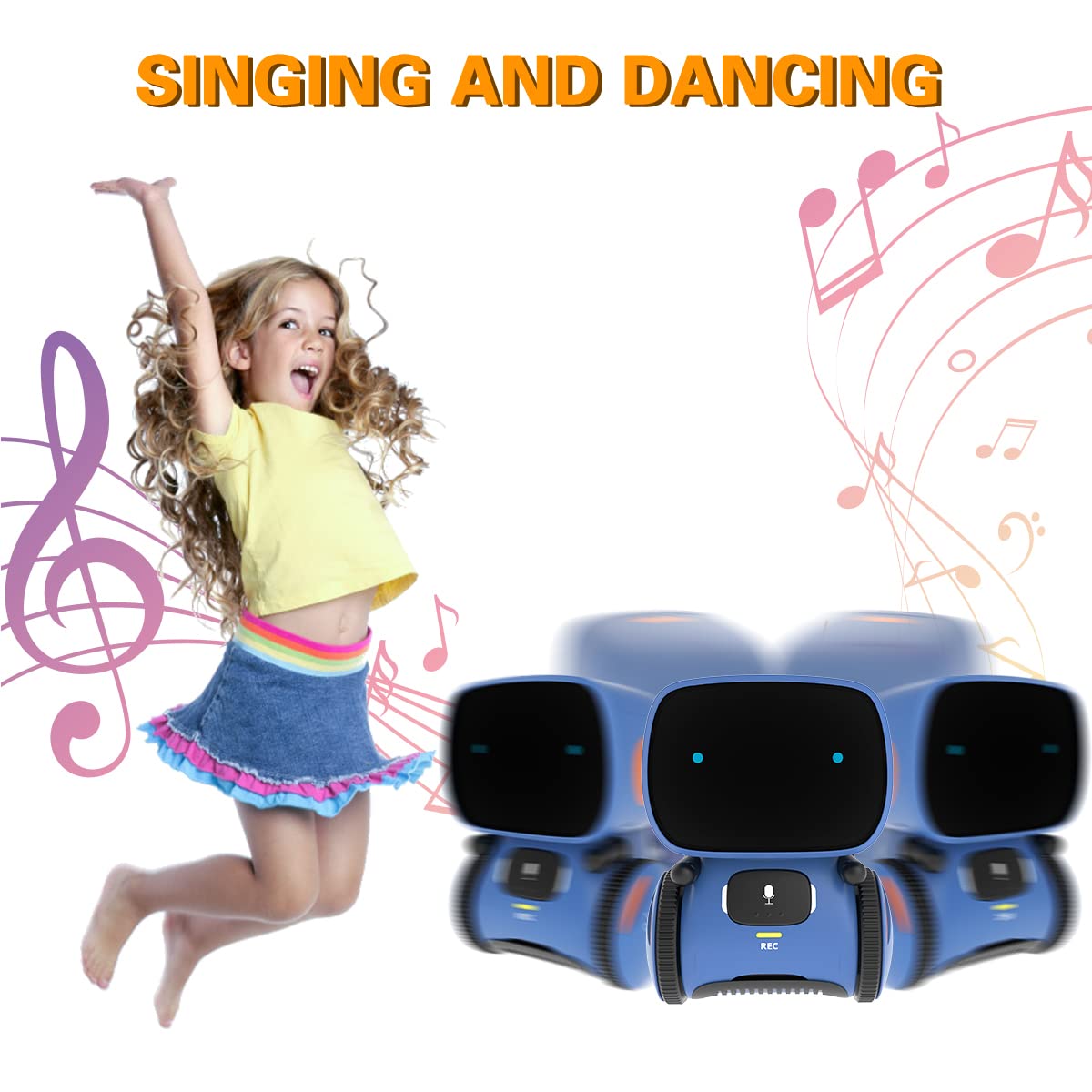 98K Kids Robot Toys for Girls and Boys, Touch and Voice Control Robots – back view and specifications