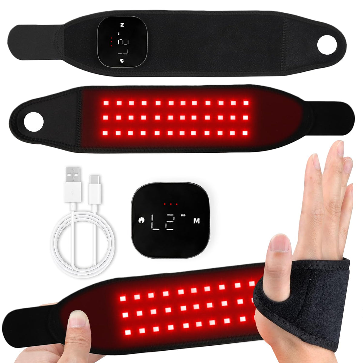 Hopkell Rechargeable LED Warming Wrap for Wrist and Hands, Portable Red & Near-Infrared Comfort Pad with 108 LEDs, Wirel