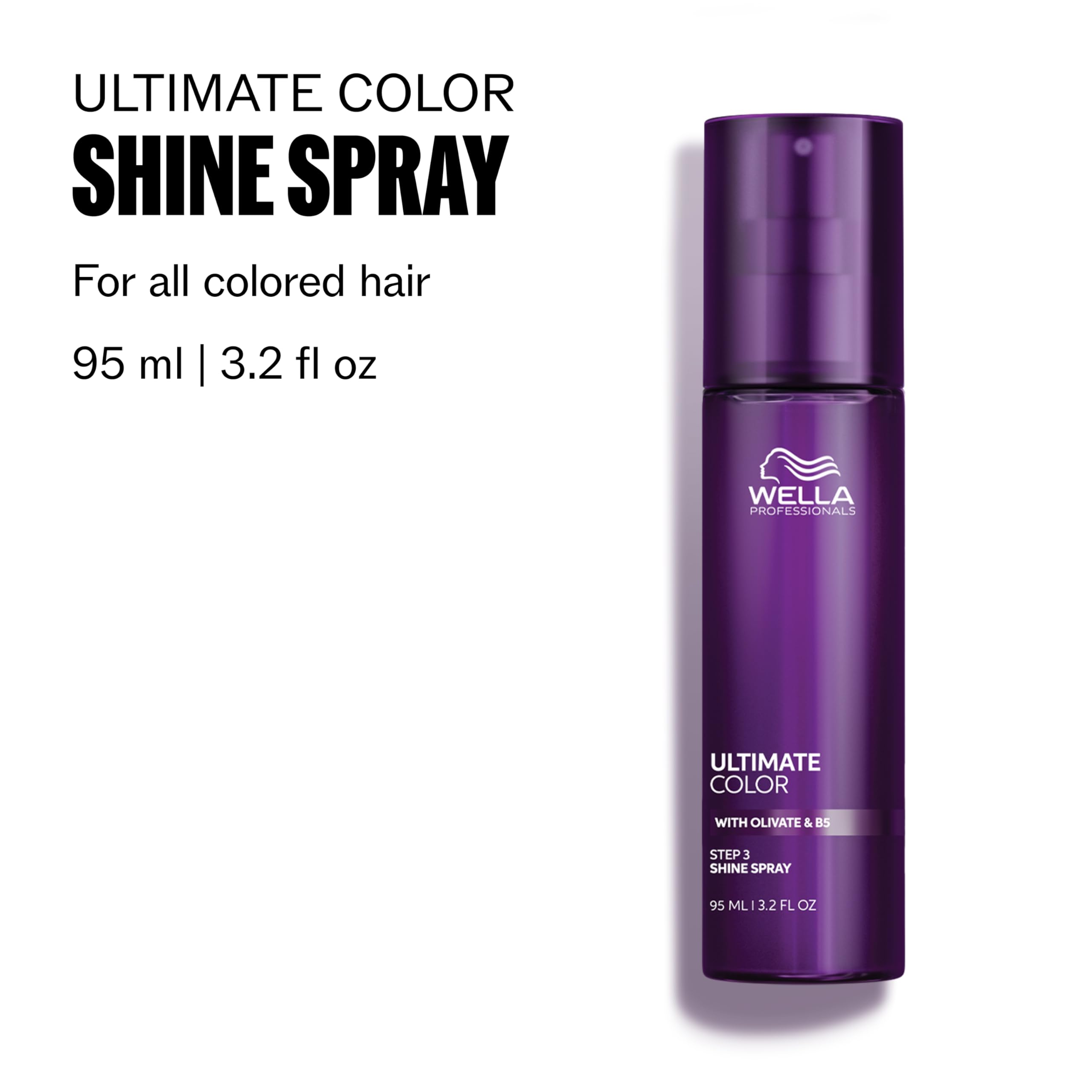 Wella Professionals Ultimate Color Shine Spray for smoother, shiny hair, shown in a sleek spray bottle.