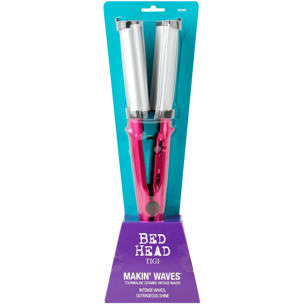 Bed Head Makin' Waves S Waver tourmaline ceramic hair iron showing textured wave styling plates and sleek black handle.