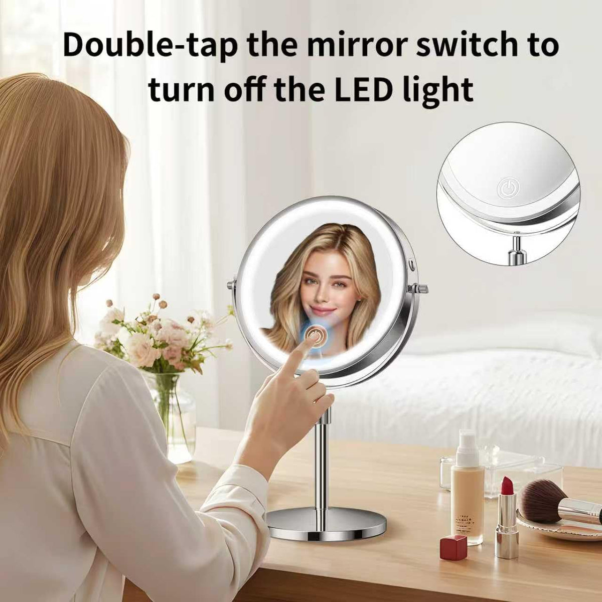 tubbede Double-Sided Makeup Mirror with Light, 1X/30X, 3 Colors, 3200mAh – Grey, Acrylonitrile Butadiene Styrene (ABS)