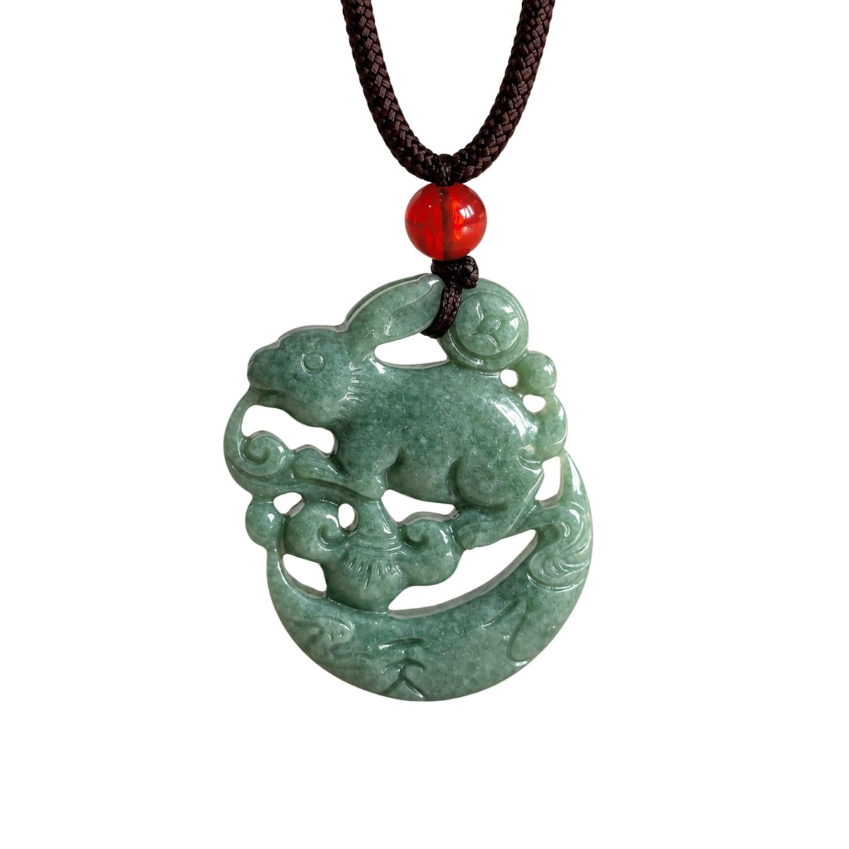 Jadeous Jade Rabbit Necklace, Year of the Hare Pendant Charm, Jadeite Carving Bunny – product photo (Pendant Necklaces)