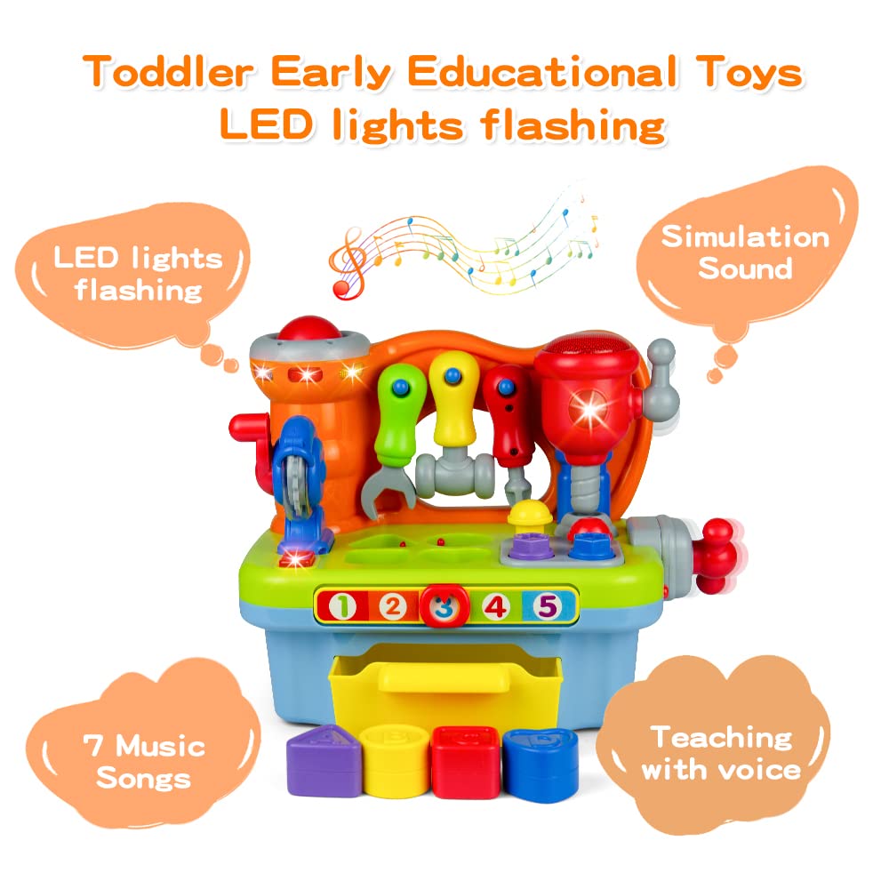 Woby Multifunctional Musical Learning Tool Workbench Toy Set for Kids with Shape Sorter Tools – packaging and label