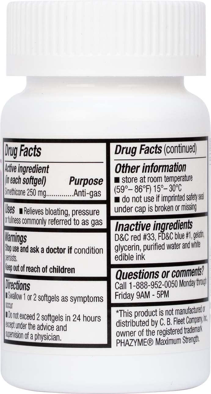 HealthA2Z® Gas Relief, Simethicone 250mg, Max Strength, 100 Purple Softgels