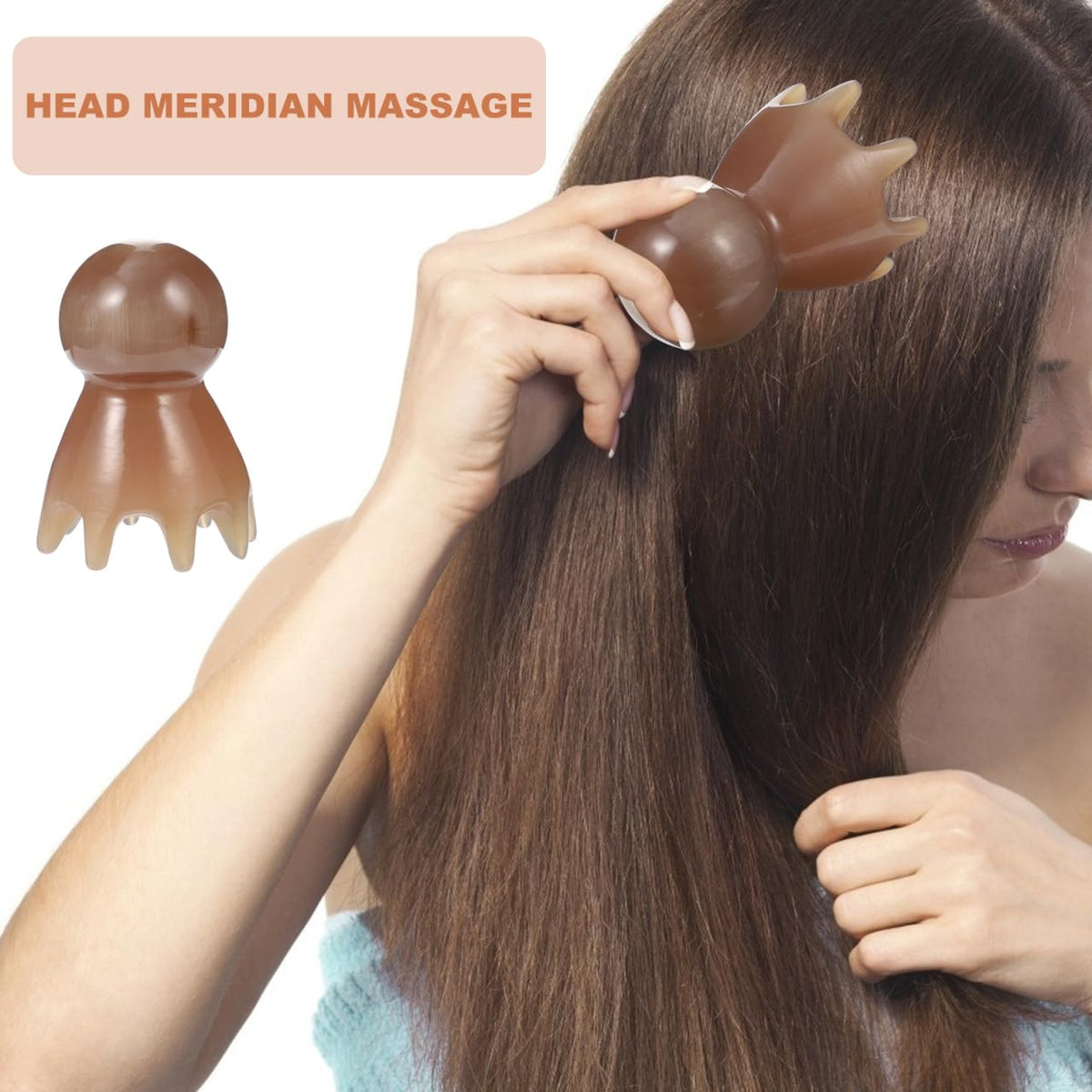 Ipetboom Yak Horn Scalp Massage Comb Light Brown 1 pack – full view, size 6.00X4.00X4.00CM