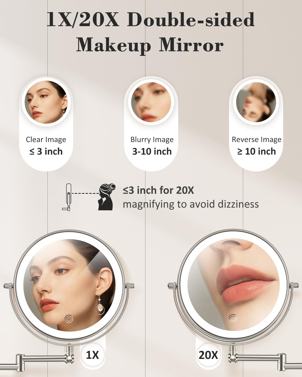 vpu 20X 9" Wall Mounted Magnifying Makeup Mirror with Light Height Adjustable – packaging and label