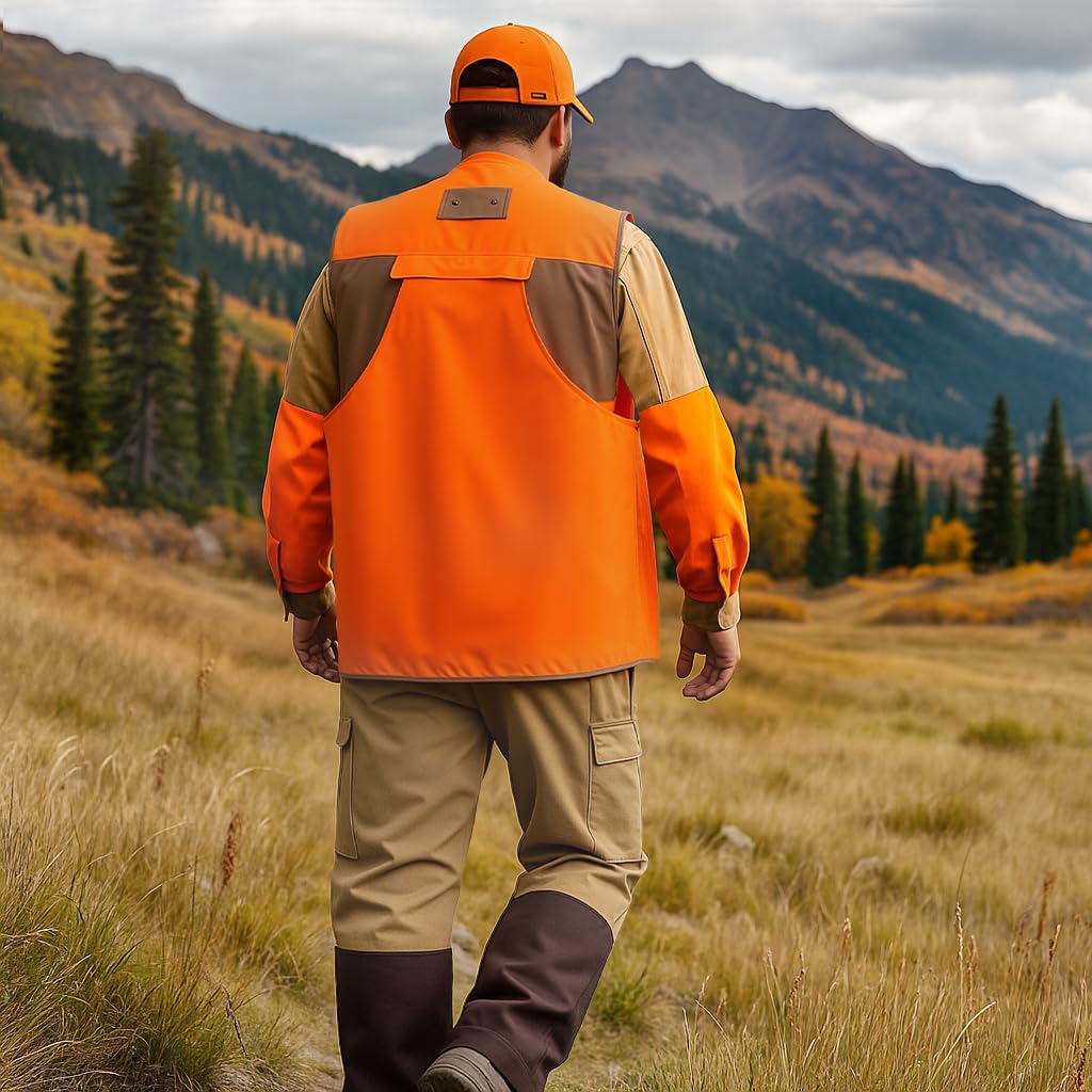 NEW VIEW Upland Hunting Vest for Men- Blaze Orange, Pheasant Hunting Vest with Game Pouch, Bird Hunting Vest for Quail –