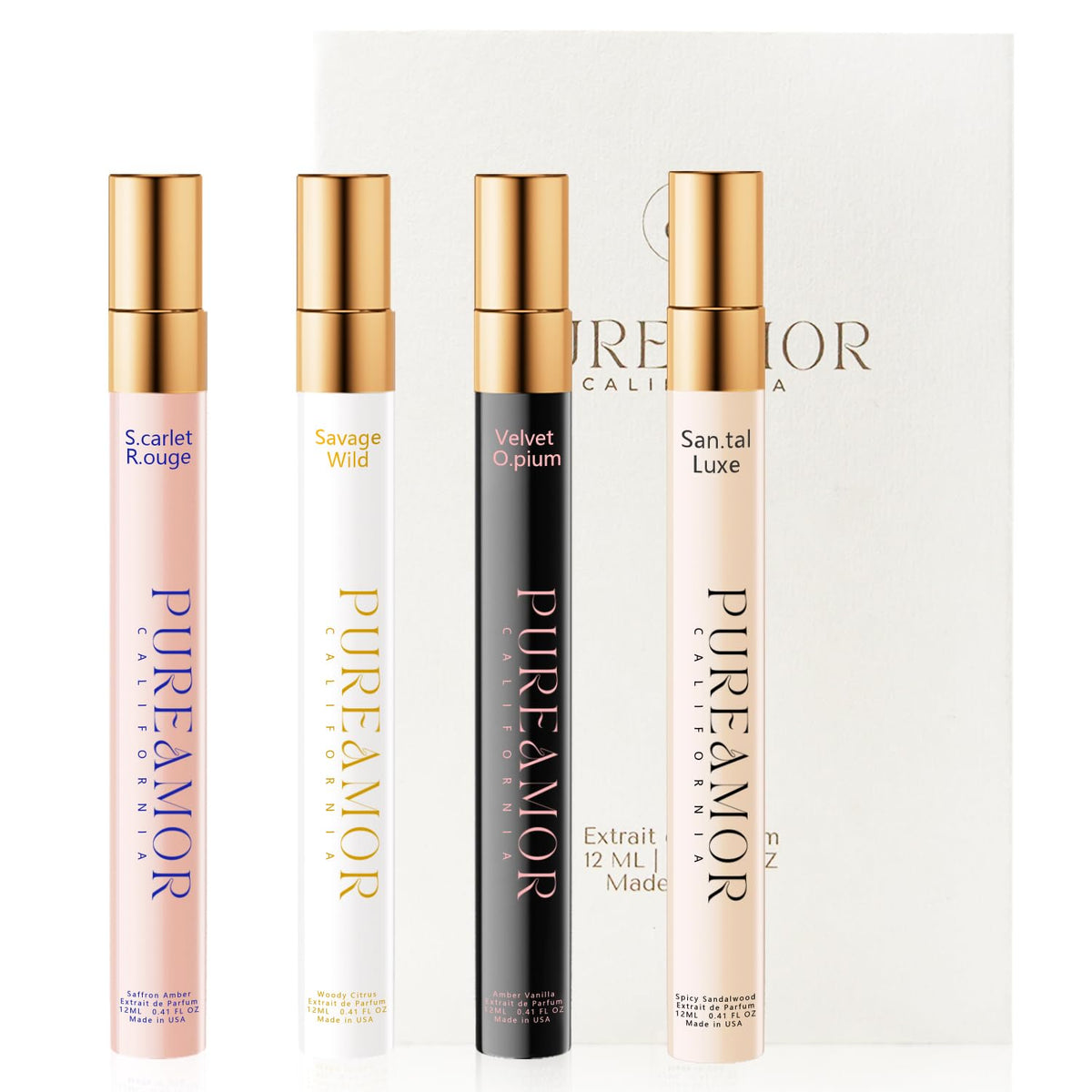 PUREAMOR Pheromones Perfumes for Women, Long lasting Skin Scent Fragrance Set, Amber Vanilla, Saffron Amber, Woody Citru