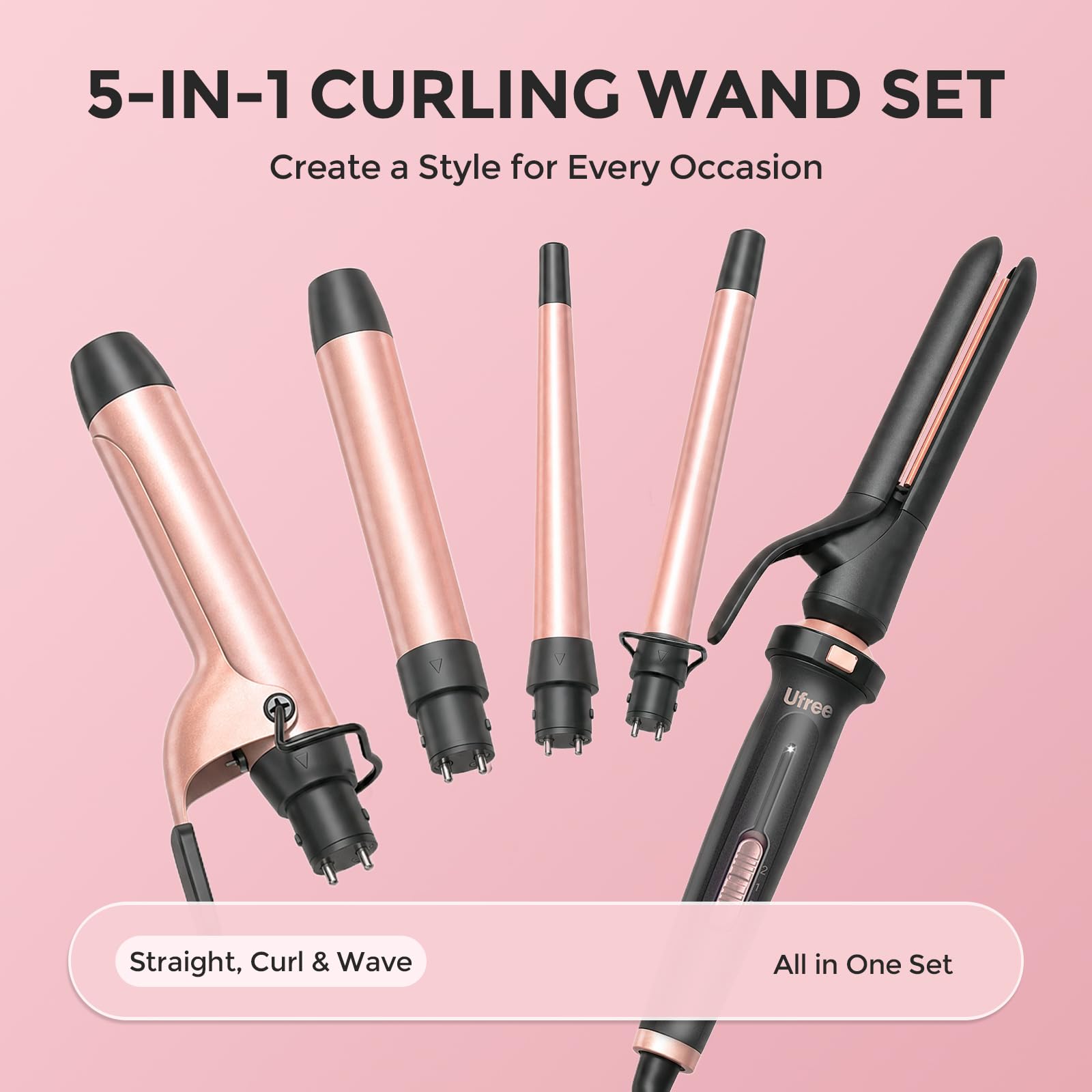Ufree 5-in-1 Curling Iron Set | Ceramic Barrels & Flat Iron