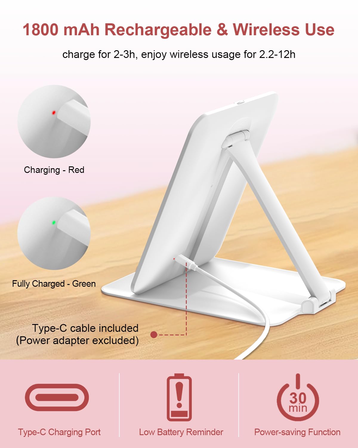 Gospire Travel Makeup Mirror with Lights and Magnification 10X, White – back view and specifications