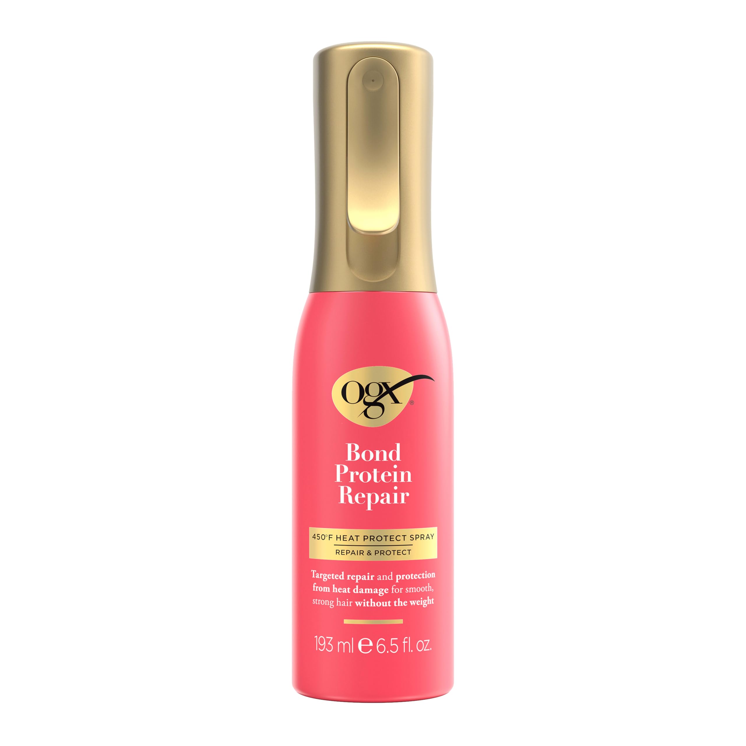 OGX Bond Protein Heat Protect Spray for hair, 6.5 fl oz, with protective formula for styling up to 450°F.