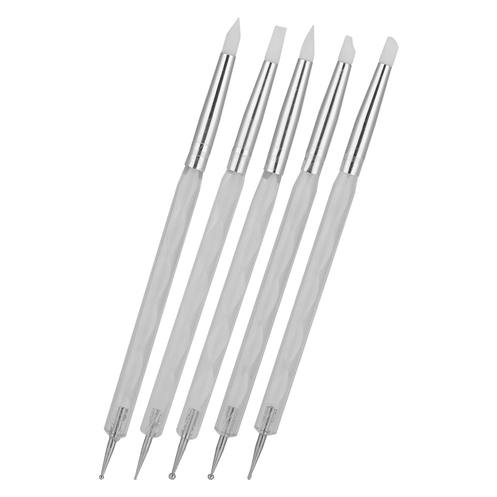 BSTiltion nail art dotting pen set with 5 white soft silicone heads for precise nail polish designs and detailing.