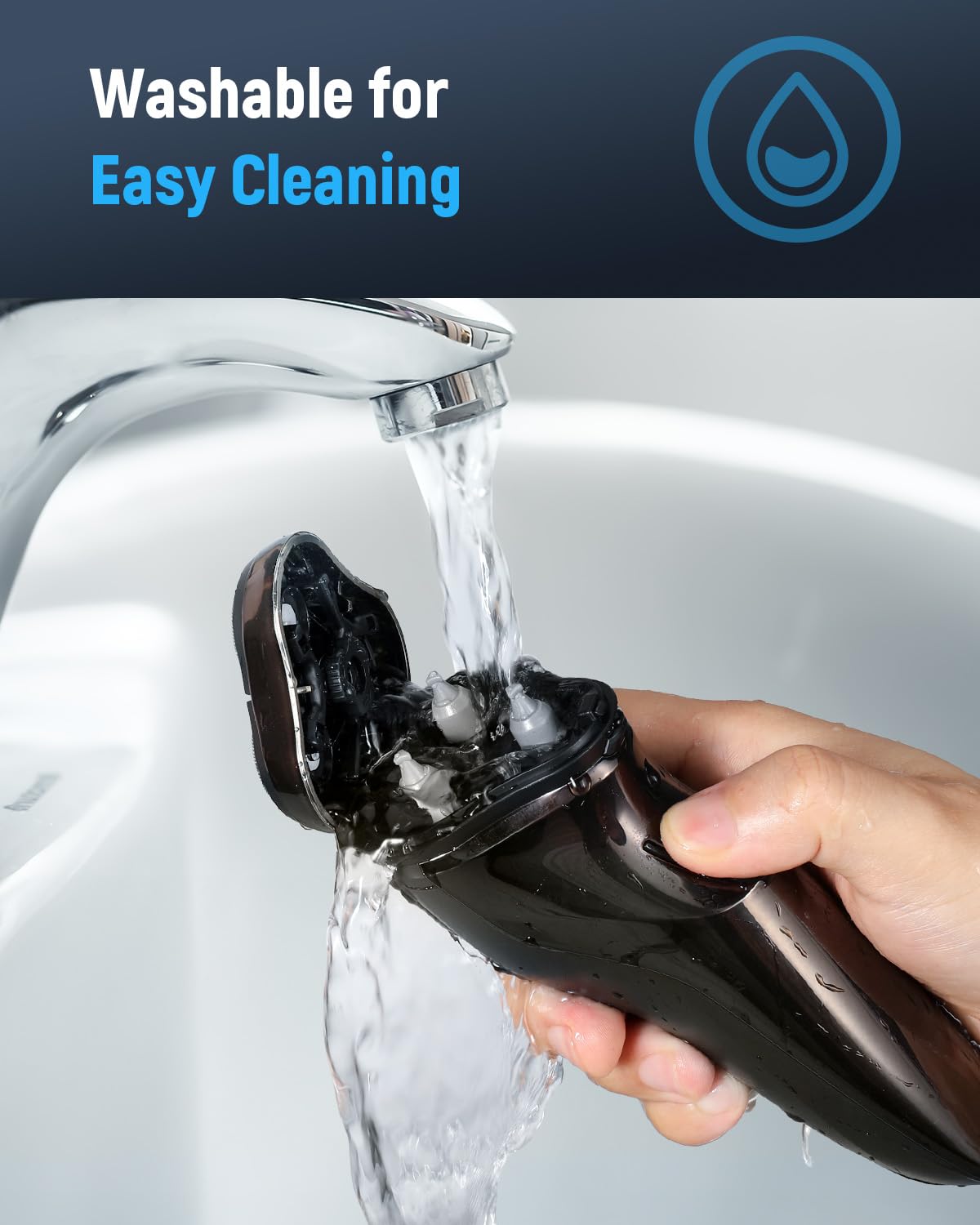 LONKEEN Electric Razor for Men Waterproof: 4D Floating Rotary Shaver Wet or Dry – back view and specifications