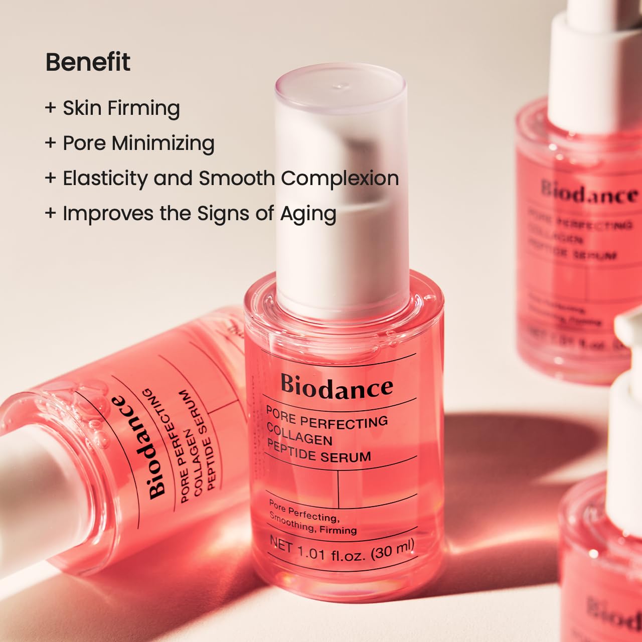 BIODANCE Pore Perfecting Collagen Peptide Serum in a 1oz bottle, showing the clear serum and sleek packaging.