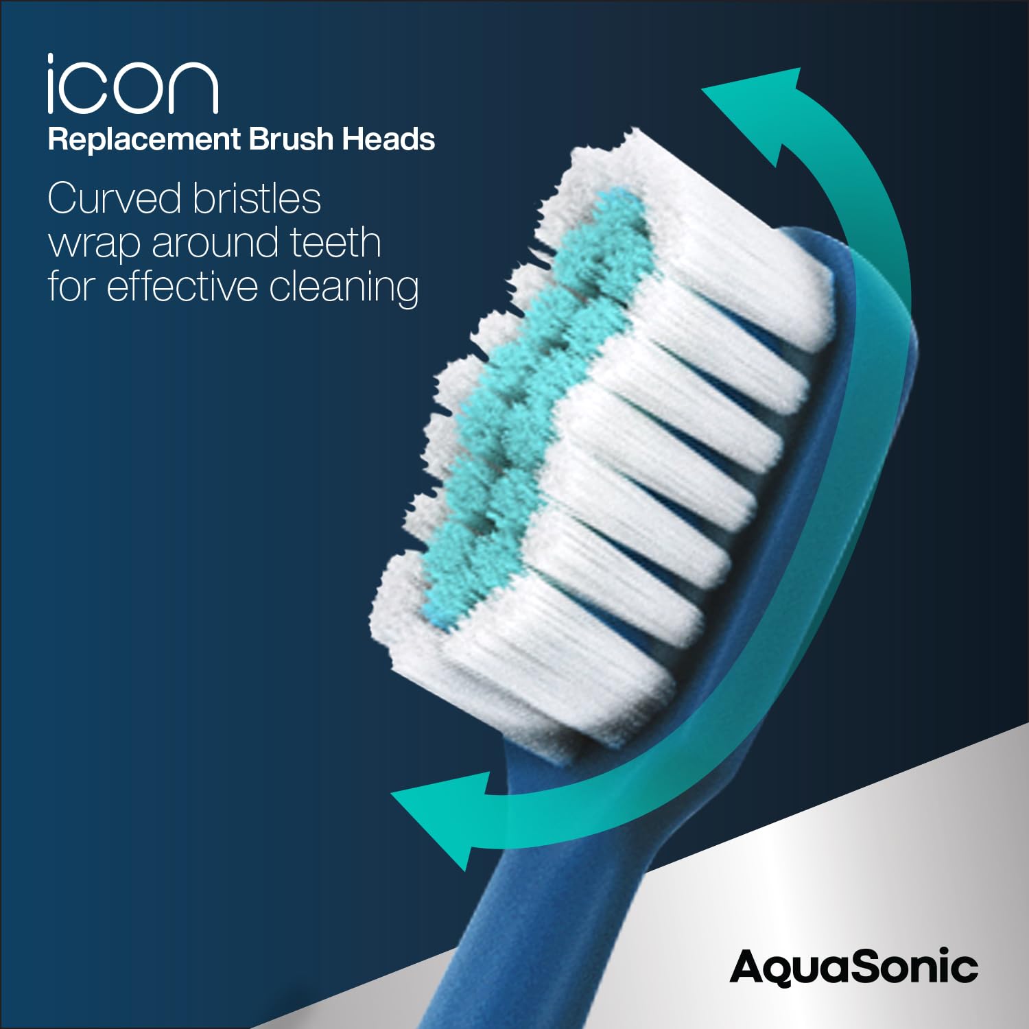 Two AquaSonic genuine icon replacement brush heads for AquaSonic Icon toothbrush, suitable for normal and sensitive teeth, navy color
