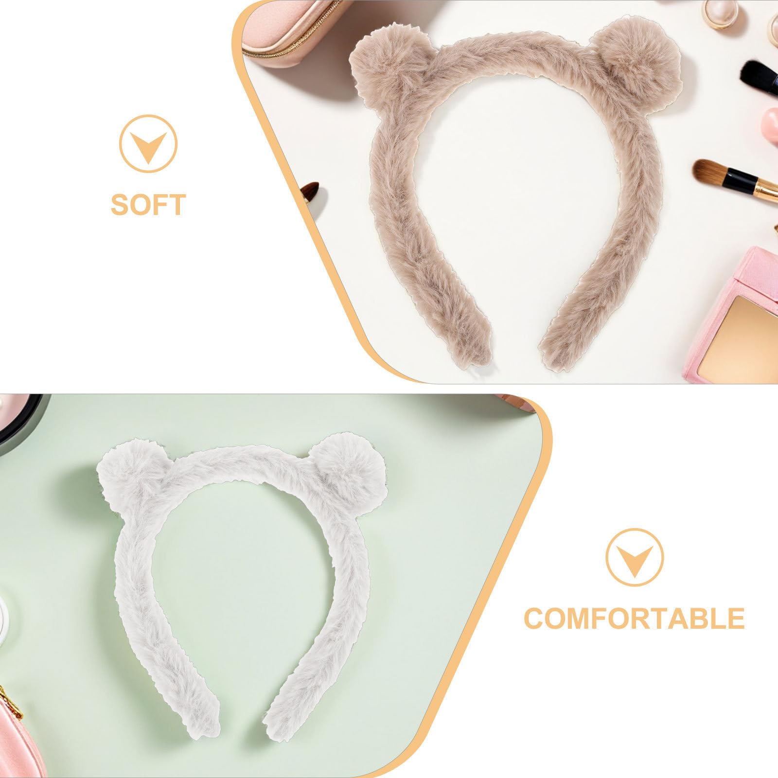 Yardwe Plush Bear Ears Headband Cute Fluffy Hairband 2pcs for Women