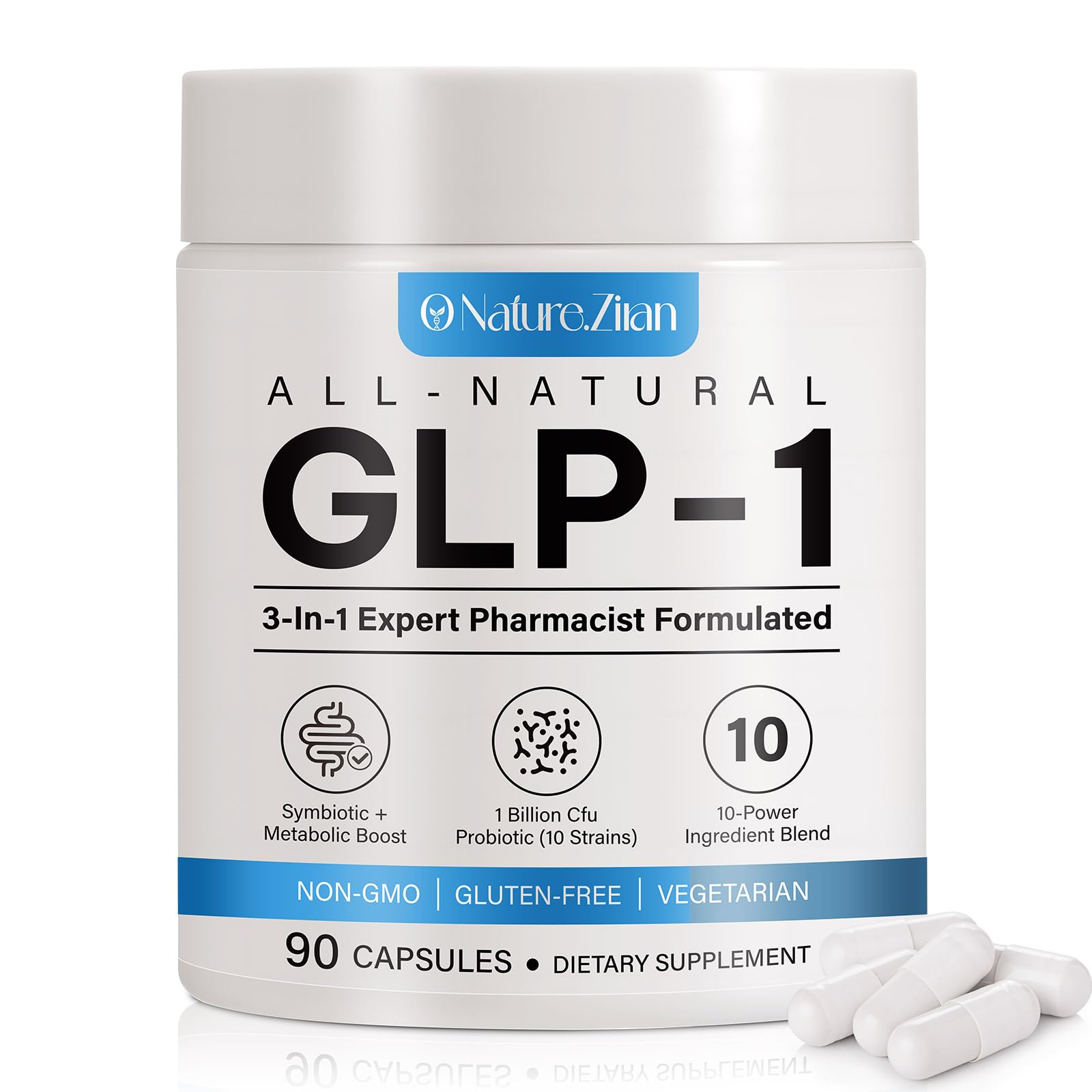 O Nature ZIRAN GLP-1 Weight Management Supplement for Women & Men, GLP1 Appetite Control, Energy & Digestion Balance - Vegan, Gluten-Free, Dairy Free, 90 Capsules (Pack of 1)