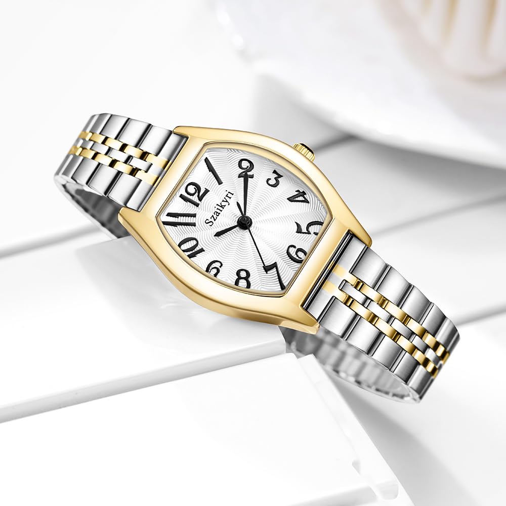 Szaikyri Barrel-Shaped Watch for Women with Easy Read Arabic Numerals Ladies Dress Watch – full view