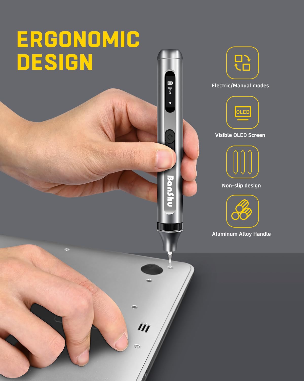 Banshu Mini Electric Screwdriver, 52-in-1 Precision Screwdriver Set – alternate angle