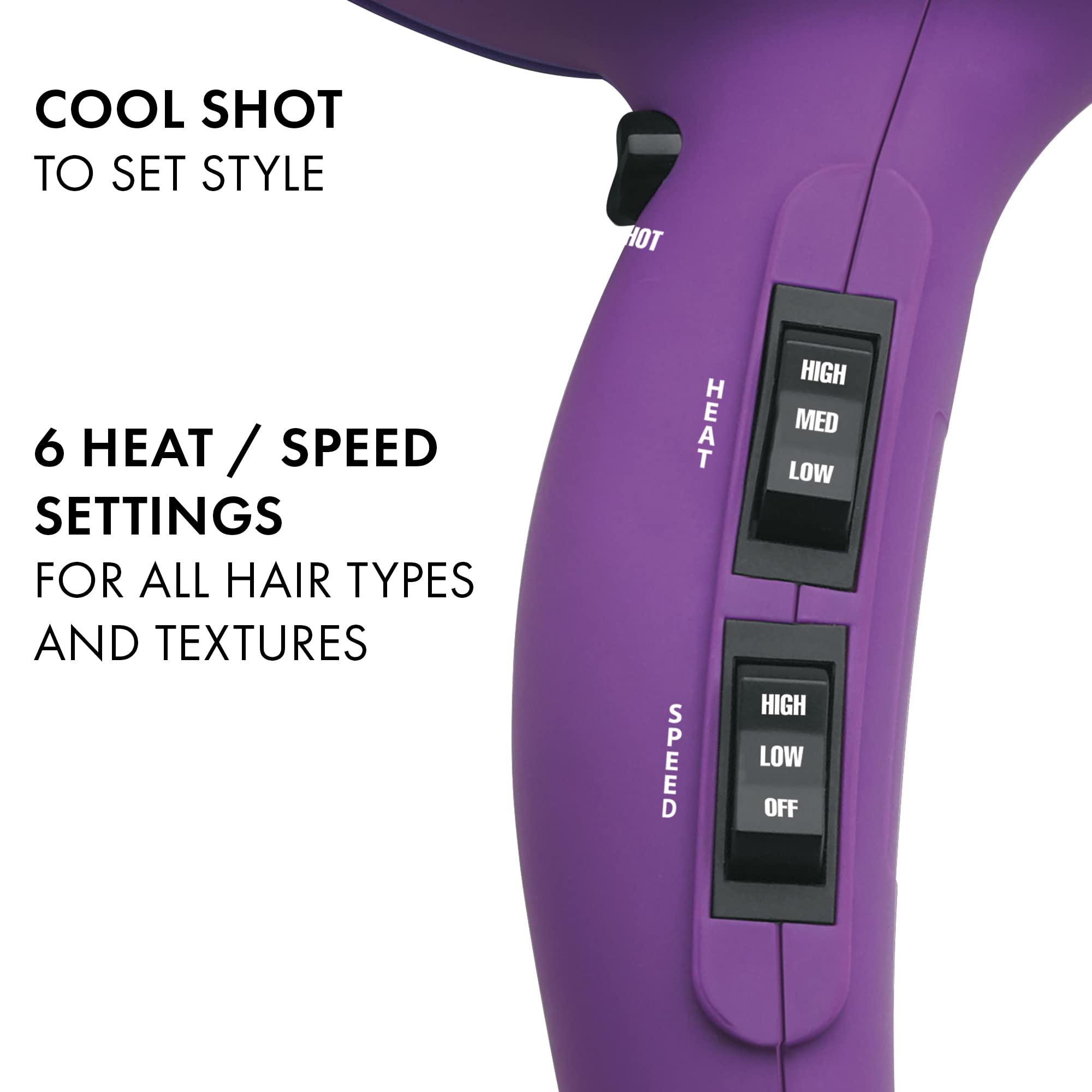 Purple Hot Tools Pro Artist 1875W Ionic Hair Dryer with ergonomic handle and multiple heat settings.