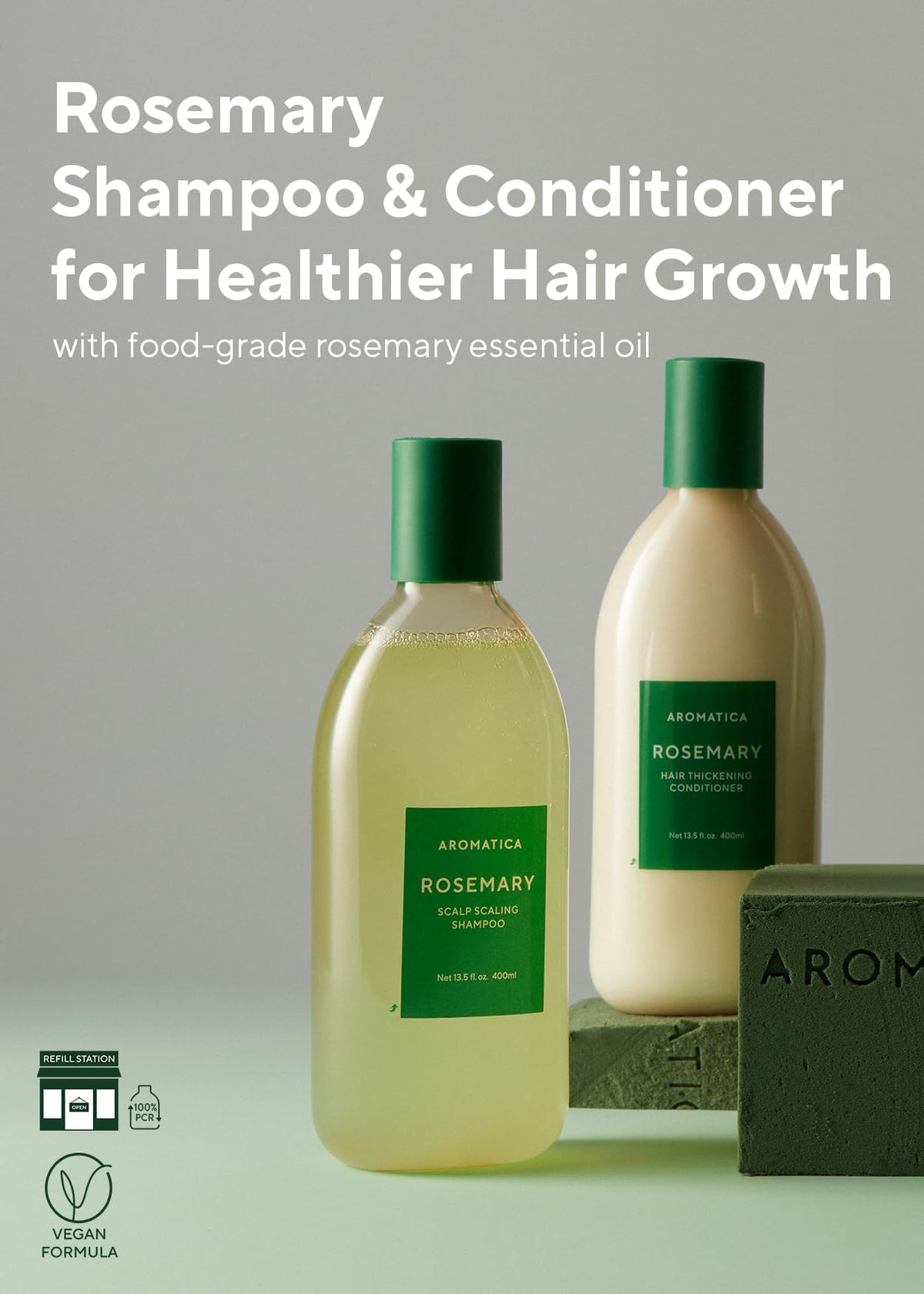 AROMATICA Rosemary Scalp Scaling Shampoo and Conditioner Set – packaging and label