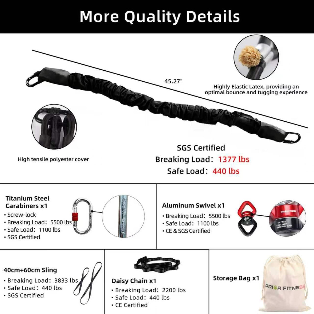 PRIOR FITNESS Bungee Fitness Set Yoga Bungee Cord Rope Resistance Air Dance Rope Exercise Fitness Home Gym Professional 