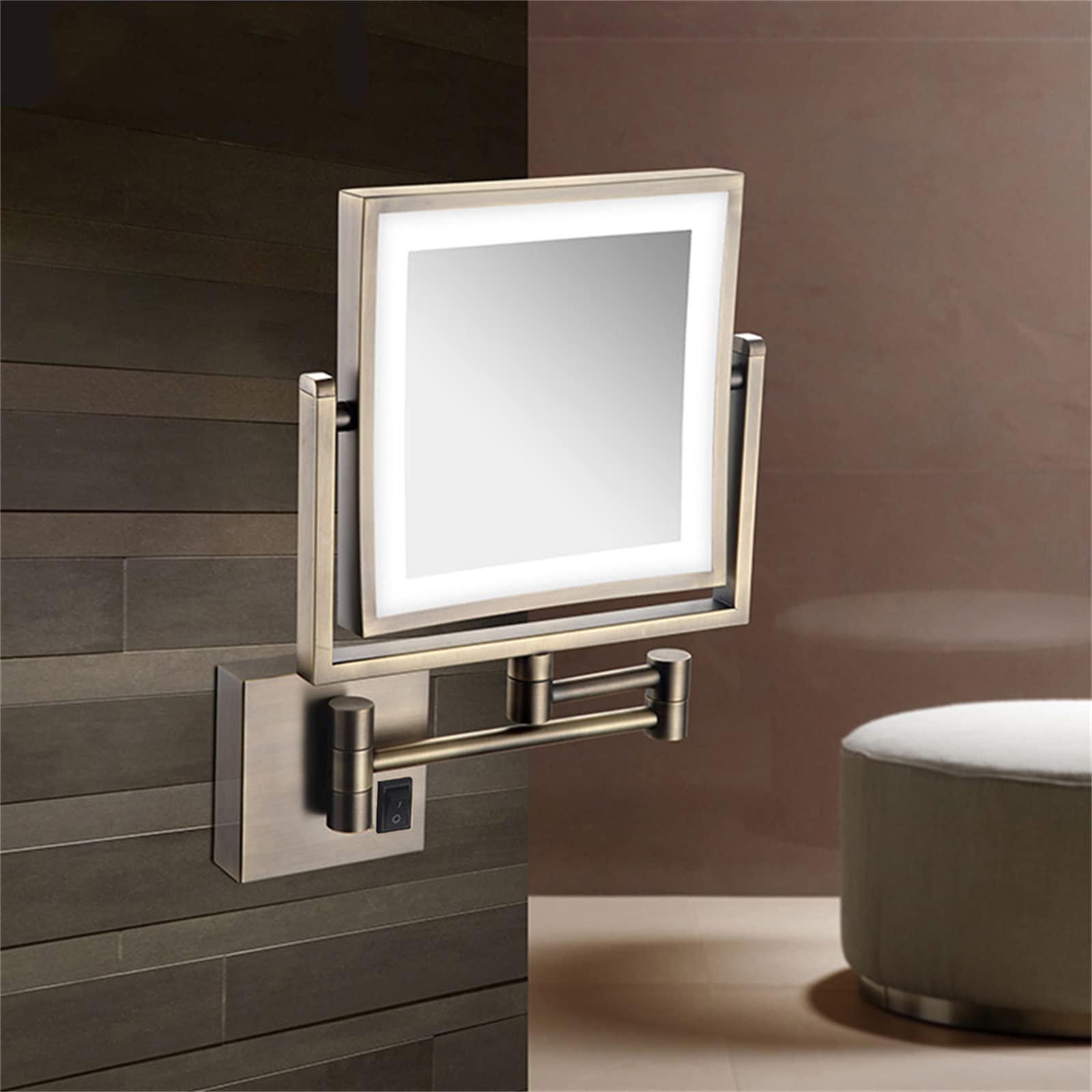 Led Makeup Mirror with Lights, 360° Rotating Double-Sided 1x/3x Magnification, Wall-Mounted Brass Bathroom Mirror, Make Up Mirror with Lights, Lighted Makeup Mirror Brass Plug in