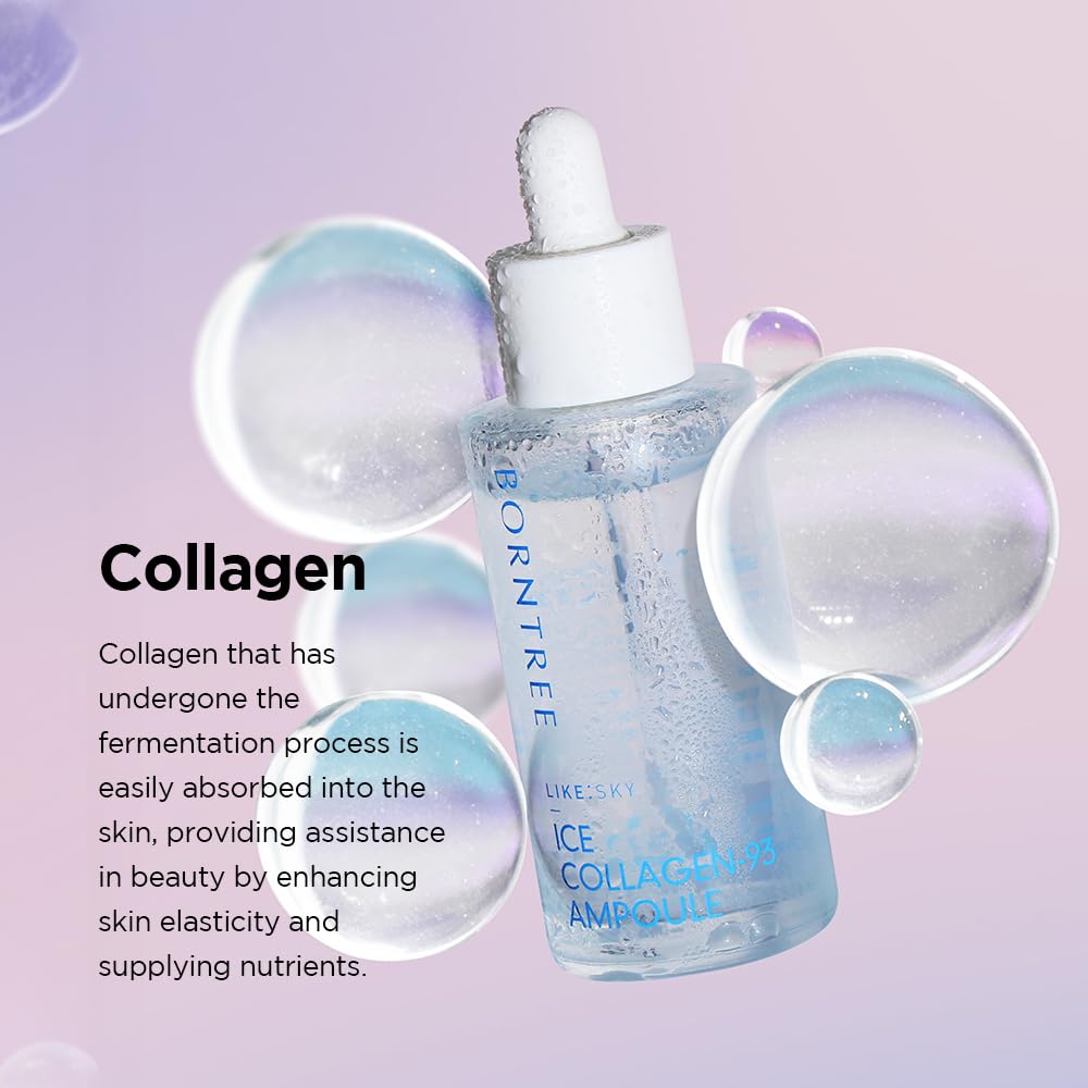 BORNTREE Like Sky Ice Marine Collagen 93 Ampoule 1.69 fl oz with 7 Types of Hyaluronic Acid, Absorption Rate of More tha
