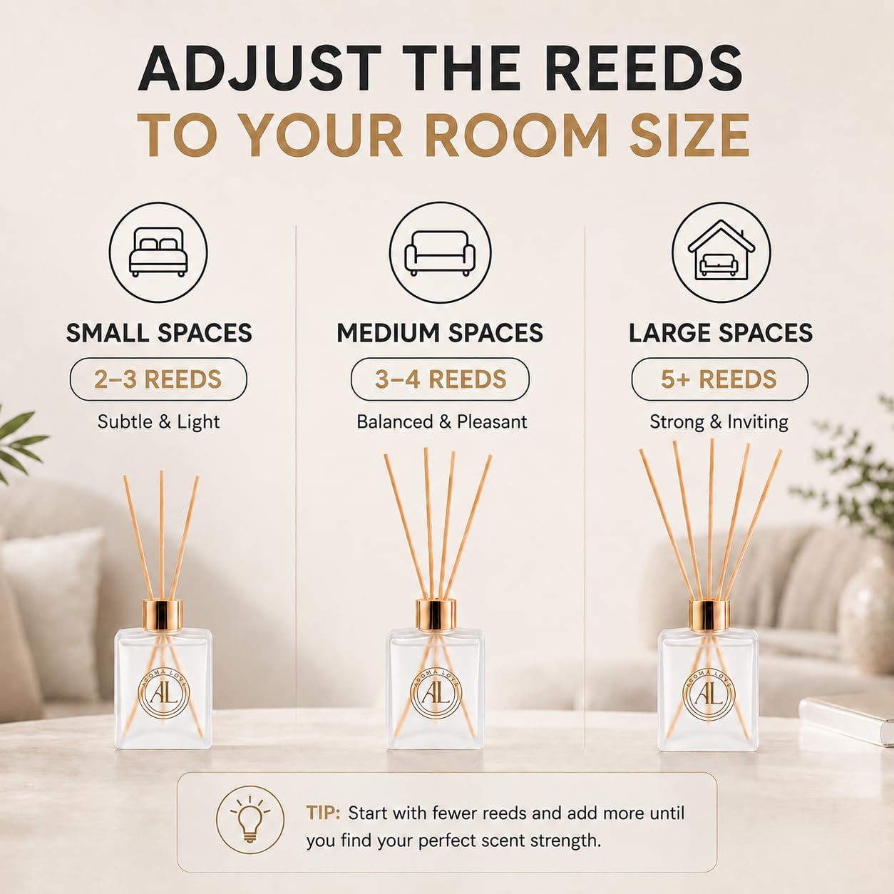 Aroma Loft Frosted Reed Diffuser in Cashmere Vanilla 5oz with frosted glass bottle and reed sticks for home fragrance.