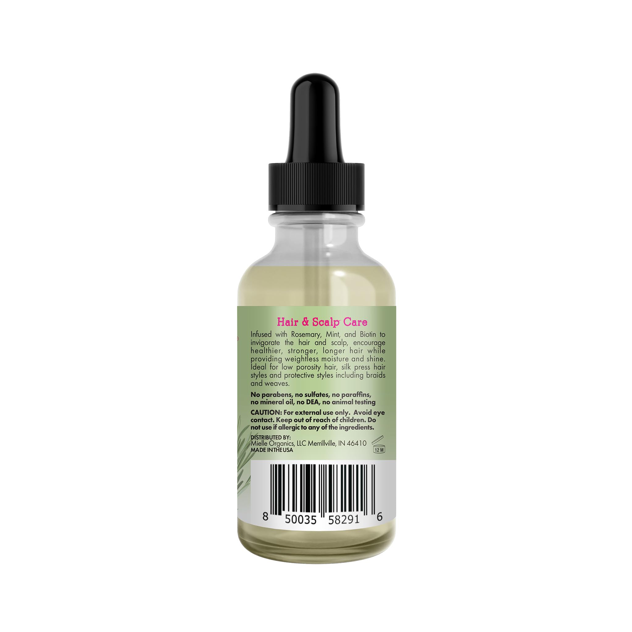 Mielle Organics Rosemary Mint Light Hair Oil in 2 oz bottle, a styling agent for nourishing and revitalizing hair.