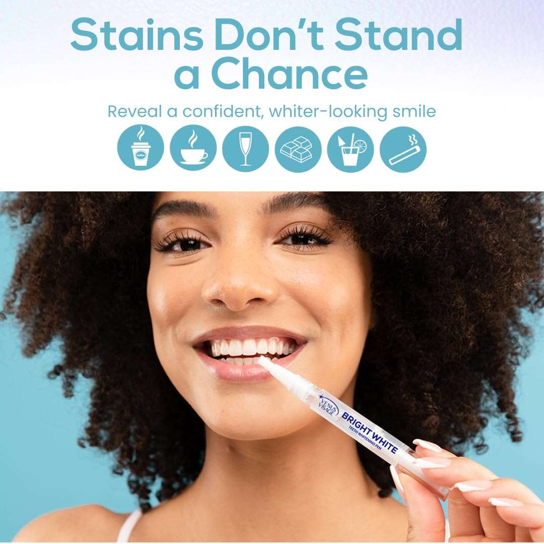 Venus Visage Whitening Pen 2-pack with enamel-safe mint flavor, featuring sleek white pens for at-home teeth whitening.