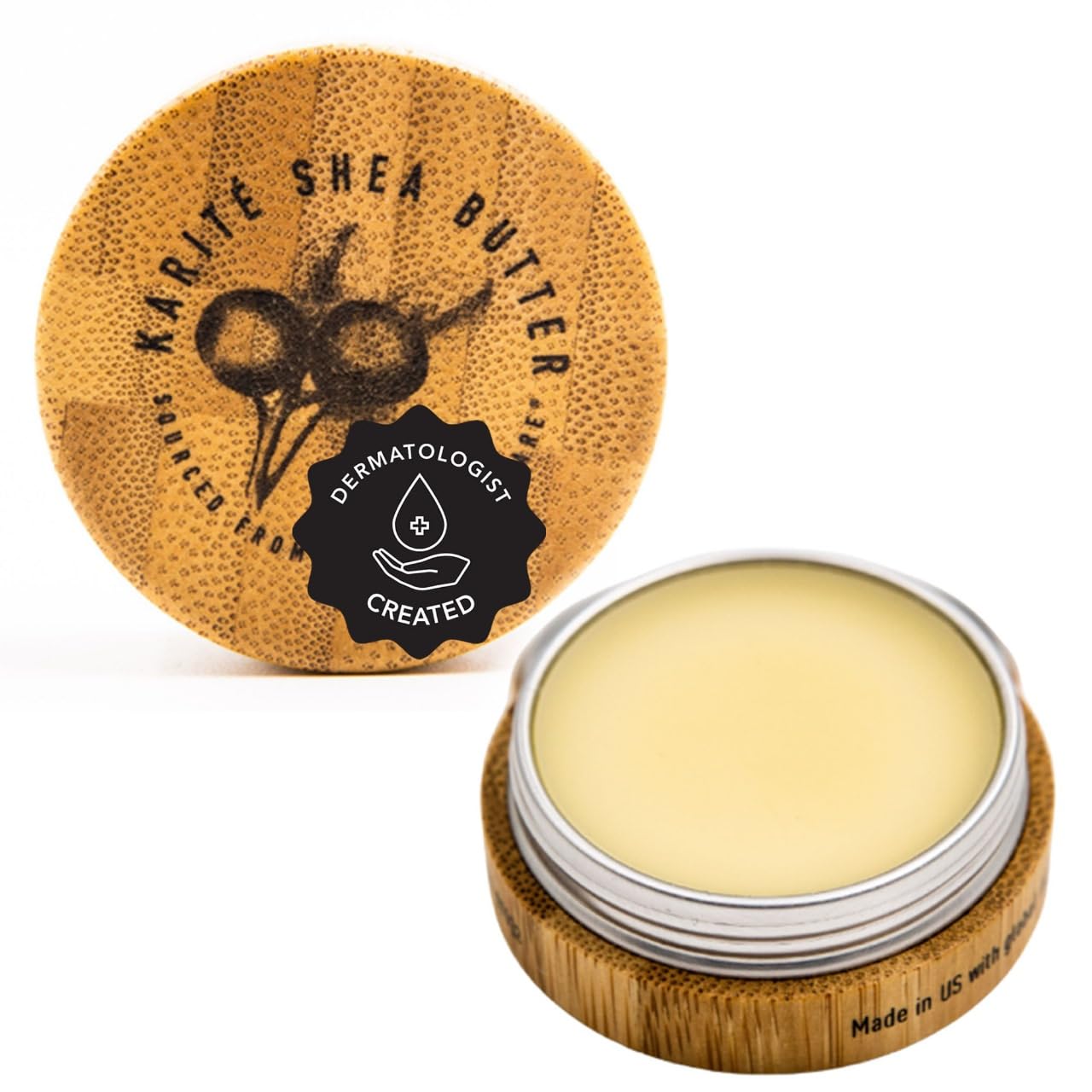 Karité Shea Butter nourishing lip balm with shea butter, jojoba, and rosehip oil for intense moisture on dry lips.
