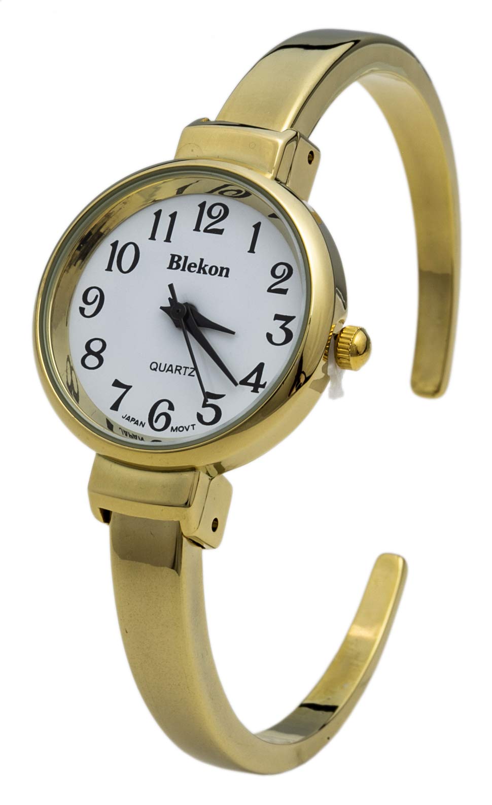 Blekon Collections Quartz Womens 26mm Delicate Metal Cuff Bangle Watch – back view and specifications
