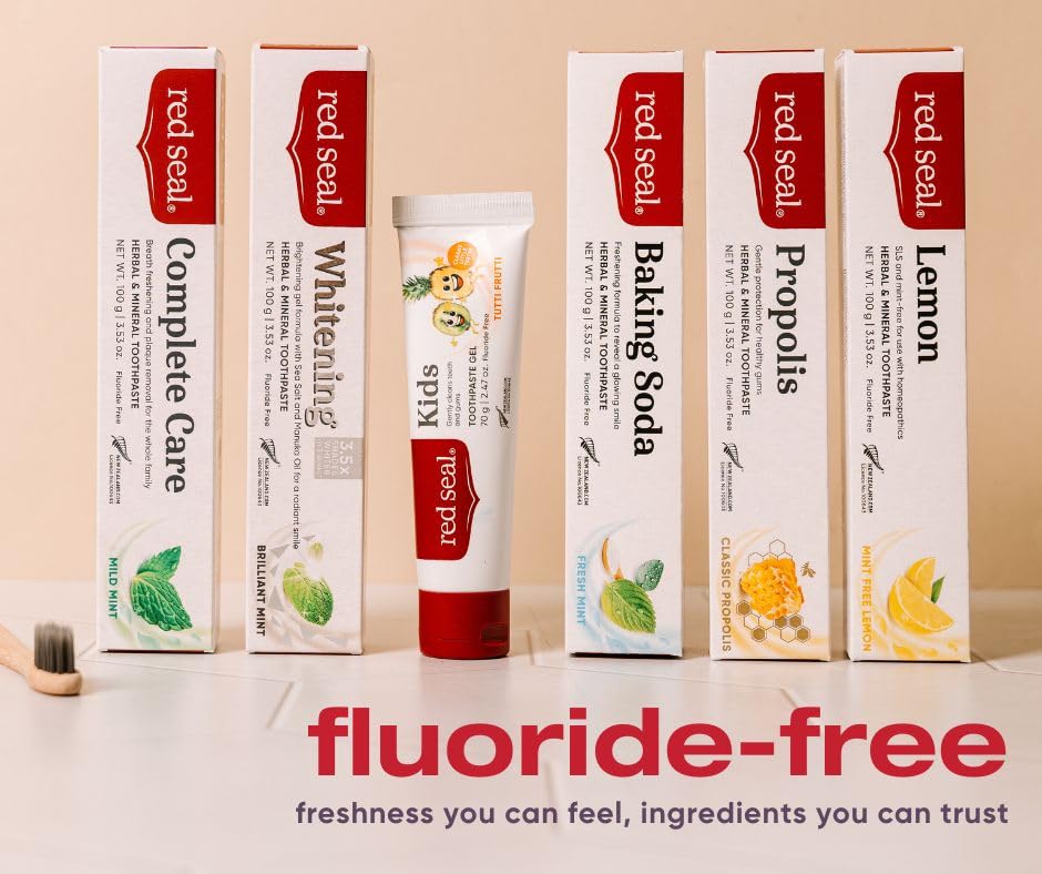 Red Seal Fluoride Free Toothpaste - Baking Soda - Herbal & Mineral Formula, Vegan-Friendly, Cruelty-Free, SLS and Paraben-Free, No Artificial Flavors, NATRUE Certified Natural, Dry Mouth Relief
