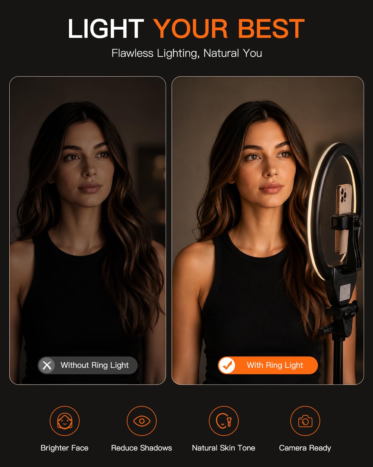 SENSYNE Ring Light with Stand, 50" Phone Tripod with Wireless Remote – full view