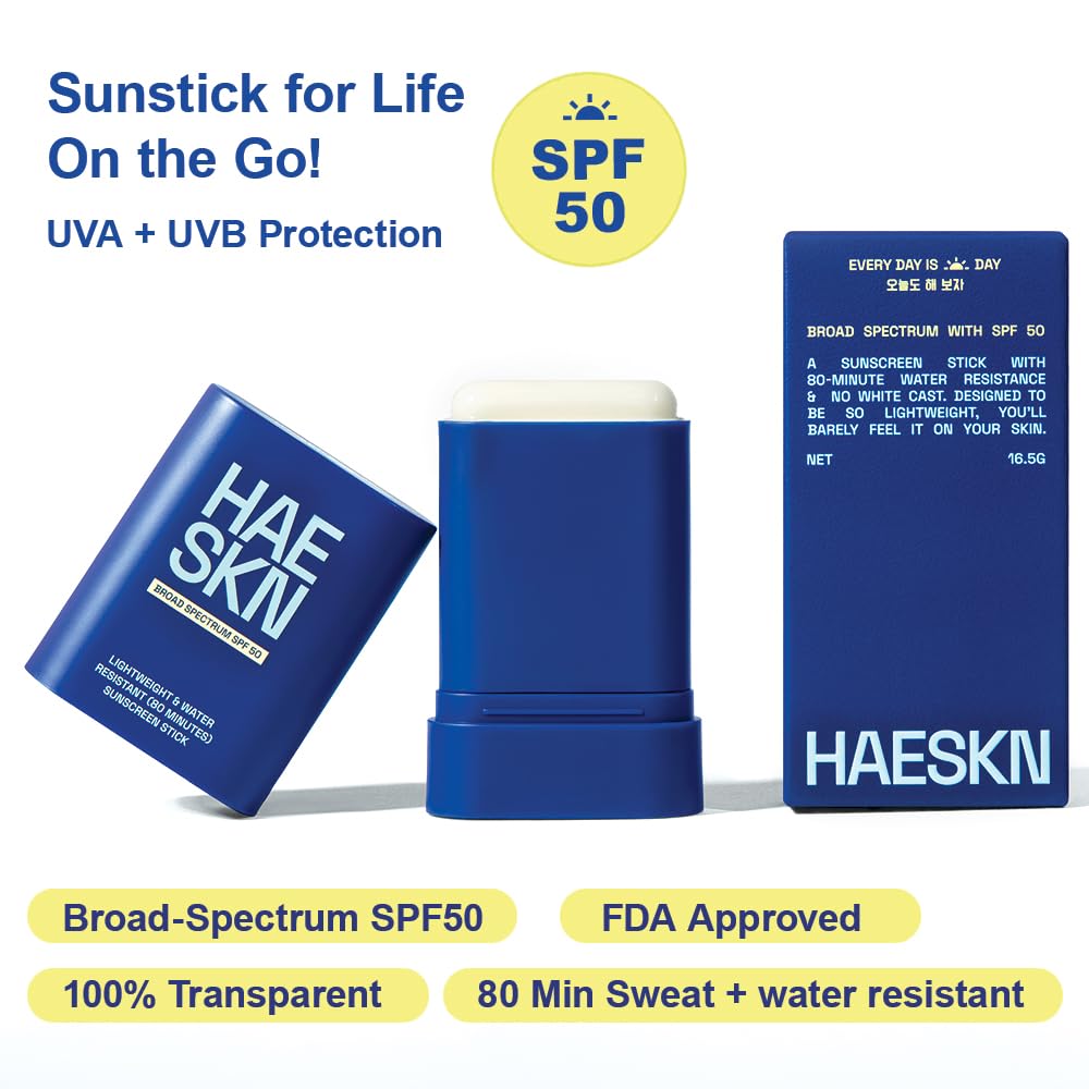 HAESKN Korean Sunscreen Stick SPF 50 PA++++ Face Sunblock, No White Cast – full view