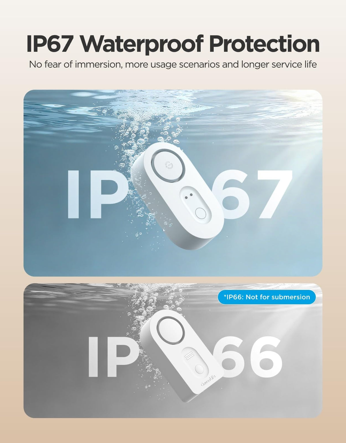 GoveeLife Upgraded Smart Water Leak Detector 1s with High Alarm, 1 Pack – back view and specifications