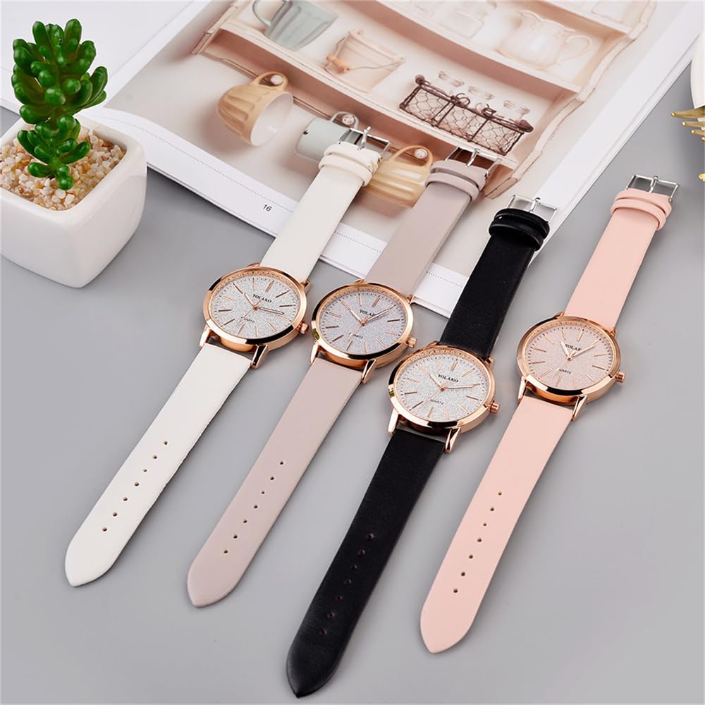 CdyBox Women Wholesale 6 Pack Leather Band Watches Frosted Engraved Dial Quartz Wrist Watch for Ladies – close-up detail