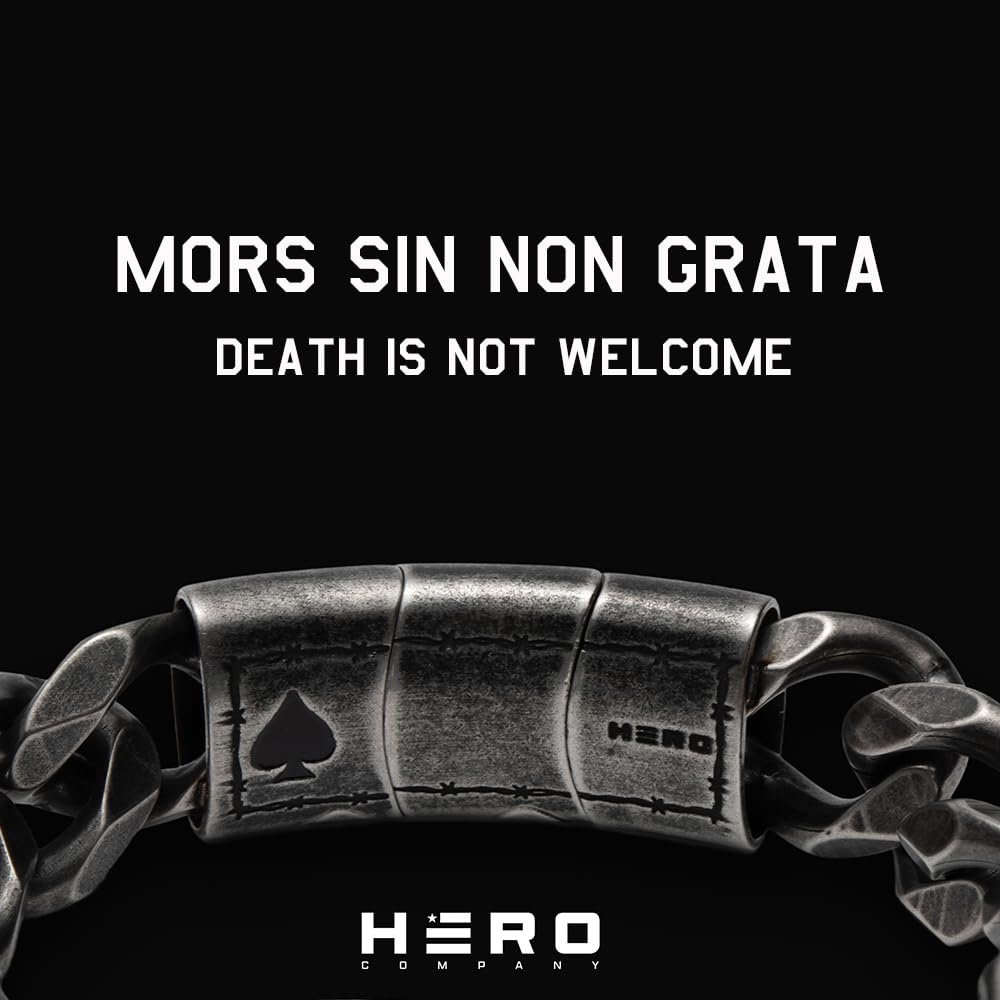 Hero Company Cuban Link Bracelet for Men - ‘Revenant’s Wrath Ace of Spades’ Men’s Stainless Steel Bracelet - Helps Pair 