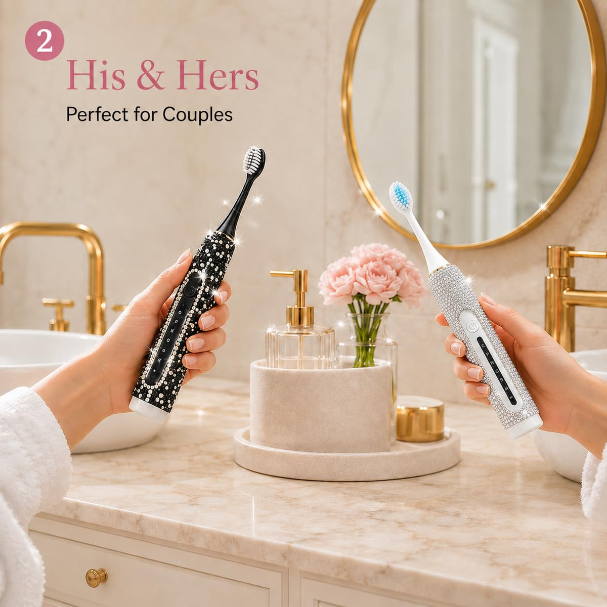 Electric Toothbrush for Woman Bling Diamond Decor Portable - VFUIFRYI Official Imagery - 3